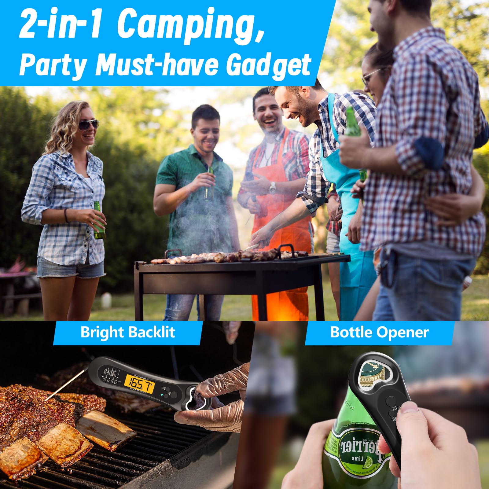 Biison Digital Meat Thermometer - Instant Read, Backlight, Calibration, Grey, Model B-D2-5, Ideal for Grill, BBQ, Turkey, Candy, Liquids