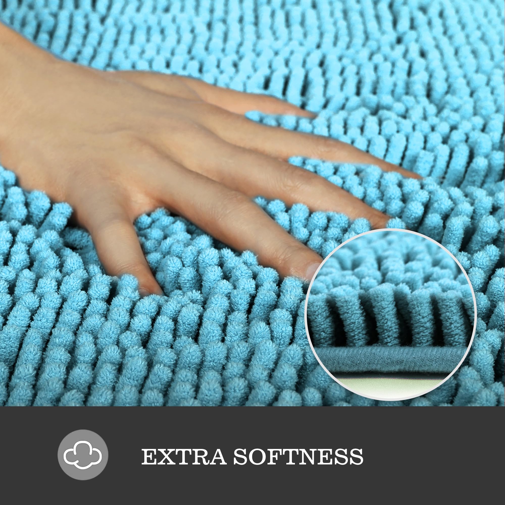 Yeaban Sky Blue Bathroom Rugs - Thick Chenille Bath Mats | Absorbent And Washable Bath Rug Non-Slip, Plush Rugs For Bathroom, Ki