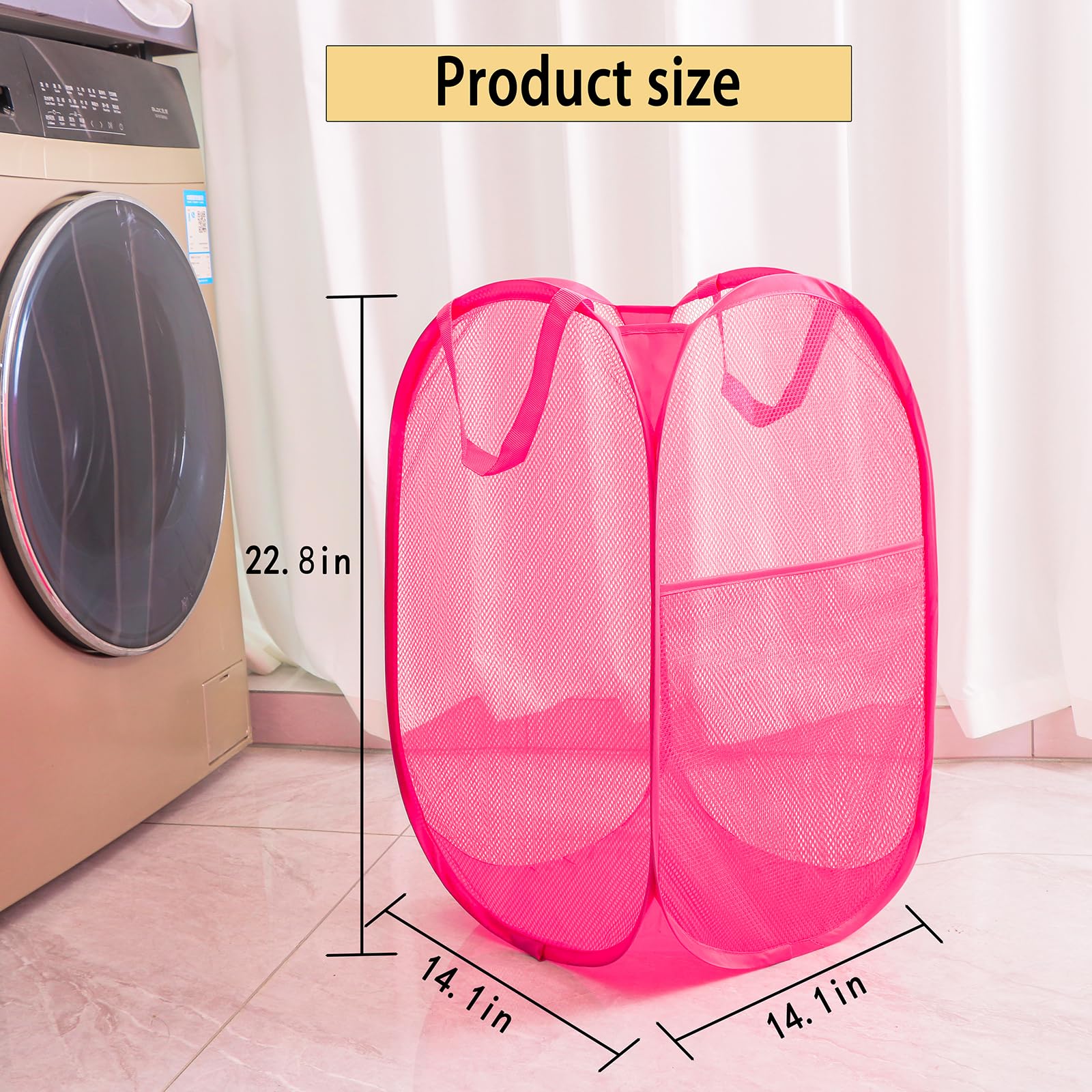 Collapsible Mesh Laundry Basket,Pop Up Laundry Hamper-Easy Storage, Ideal For Home And Travel Use (2 Rose)