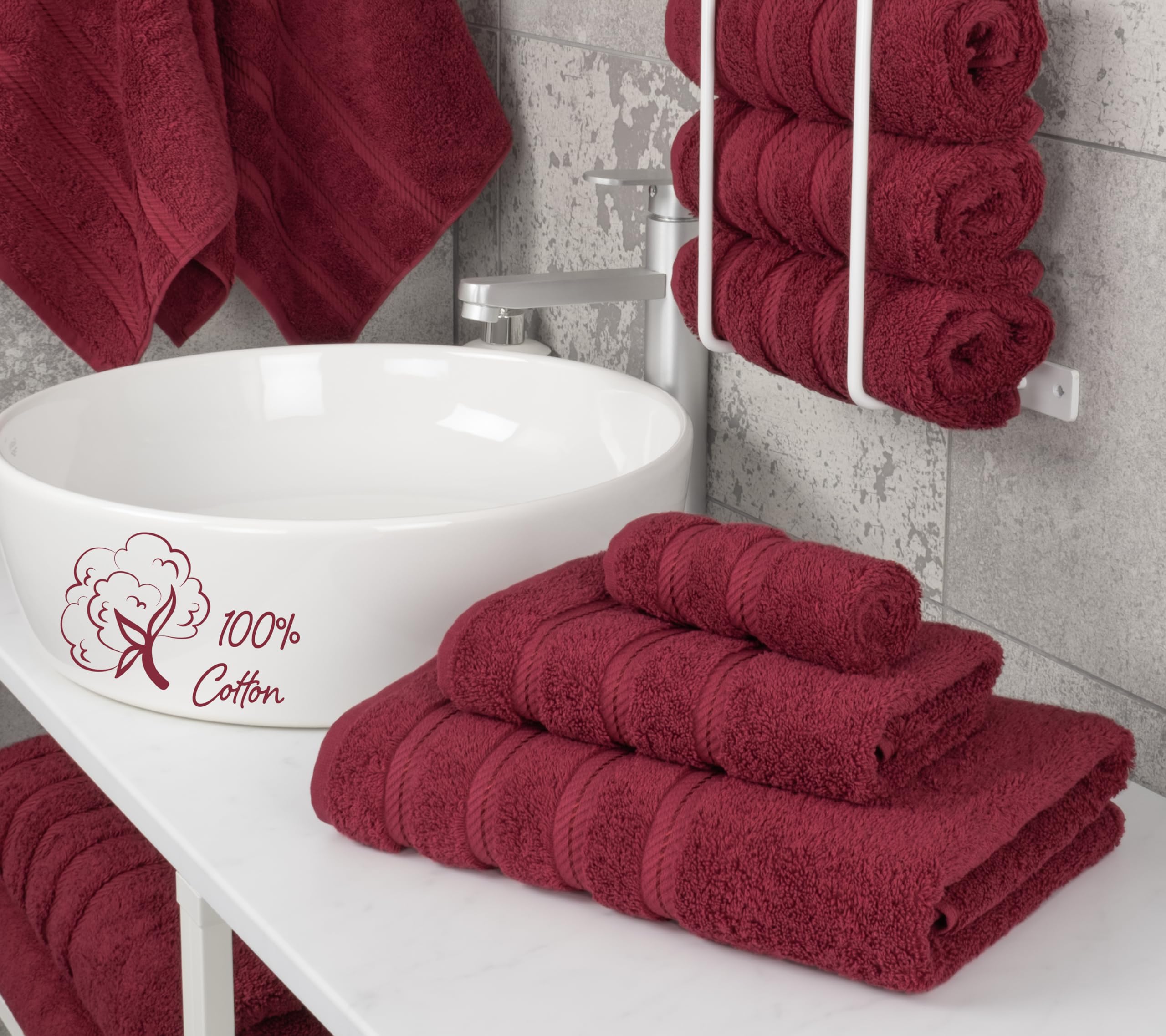American Soft Linen Luxury 3 Piece Towel Sets  1 Bath Towel 1 Hand Towel 1 Washcloth  100% Turkish Cotton Towels for Bathroom  Red Towel Set