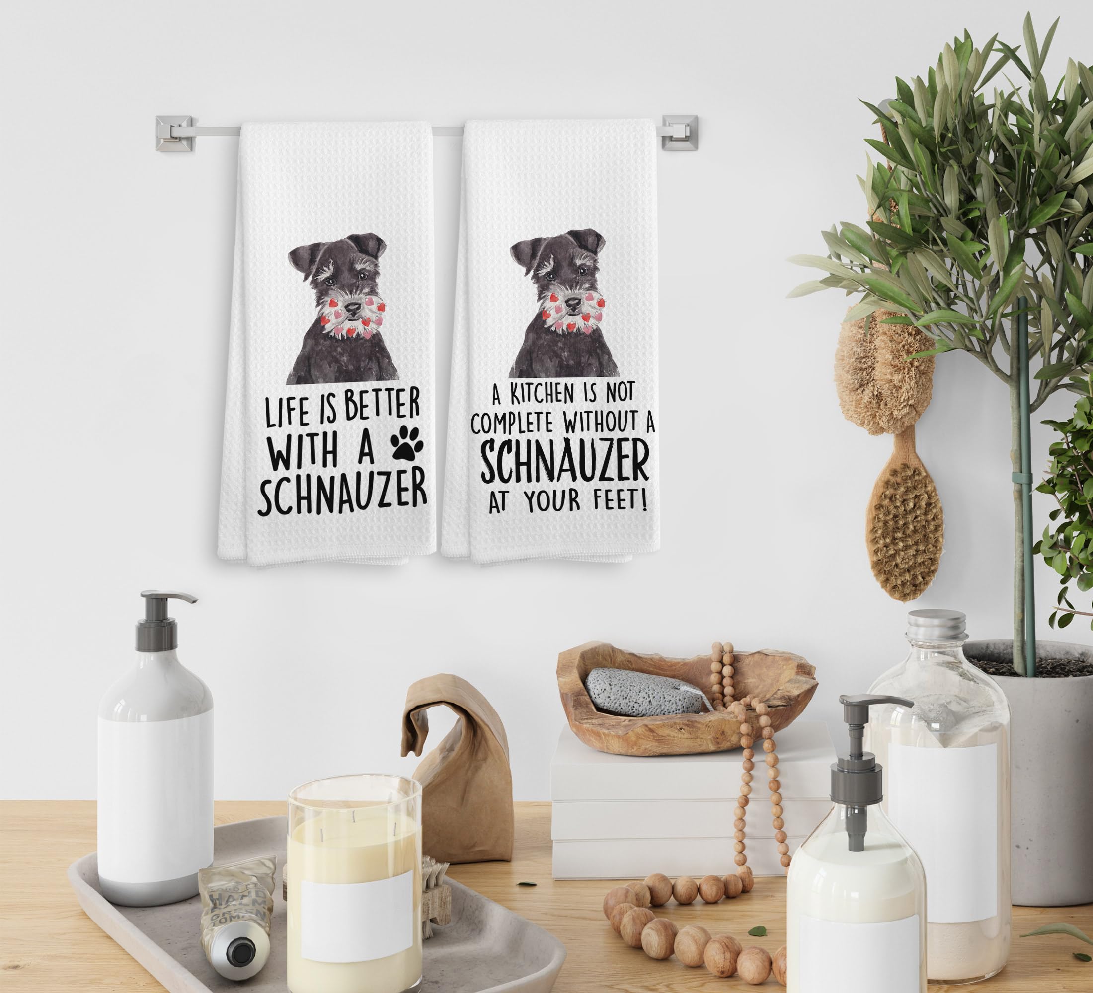 NOQL Schnauzer Towels, Schnauzer Gifts, Schnauzer Dog Kitchen Towels and Dishcloths Set of 2, Schnauzer Decor, Schnauzer Gifts f