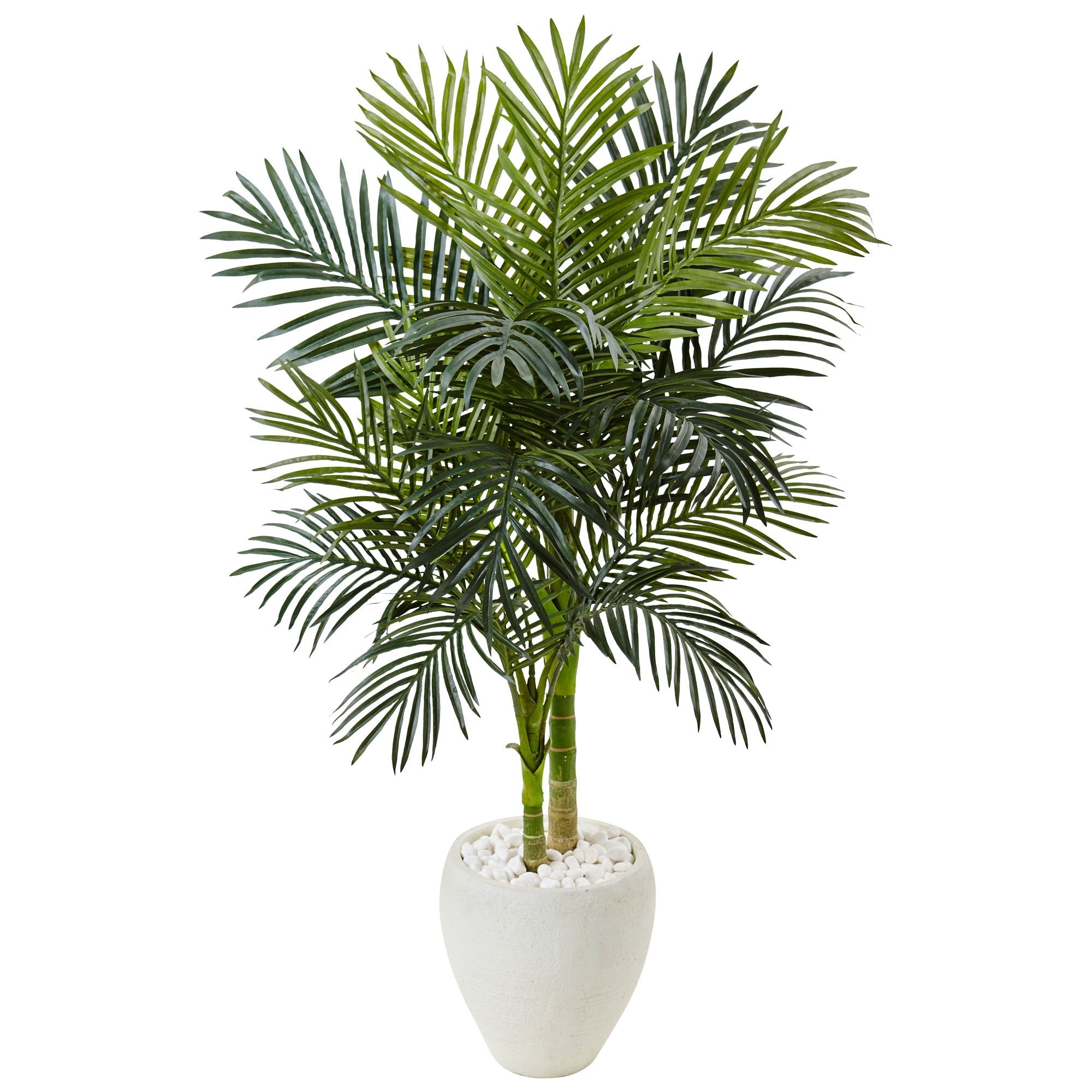 Nearly Natural 4.5ft. Golden Cane Palm Artificial Tree in White Oval Planter