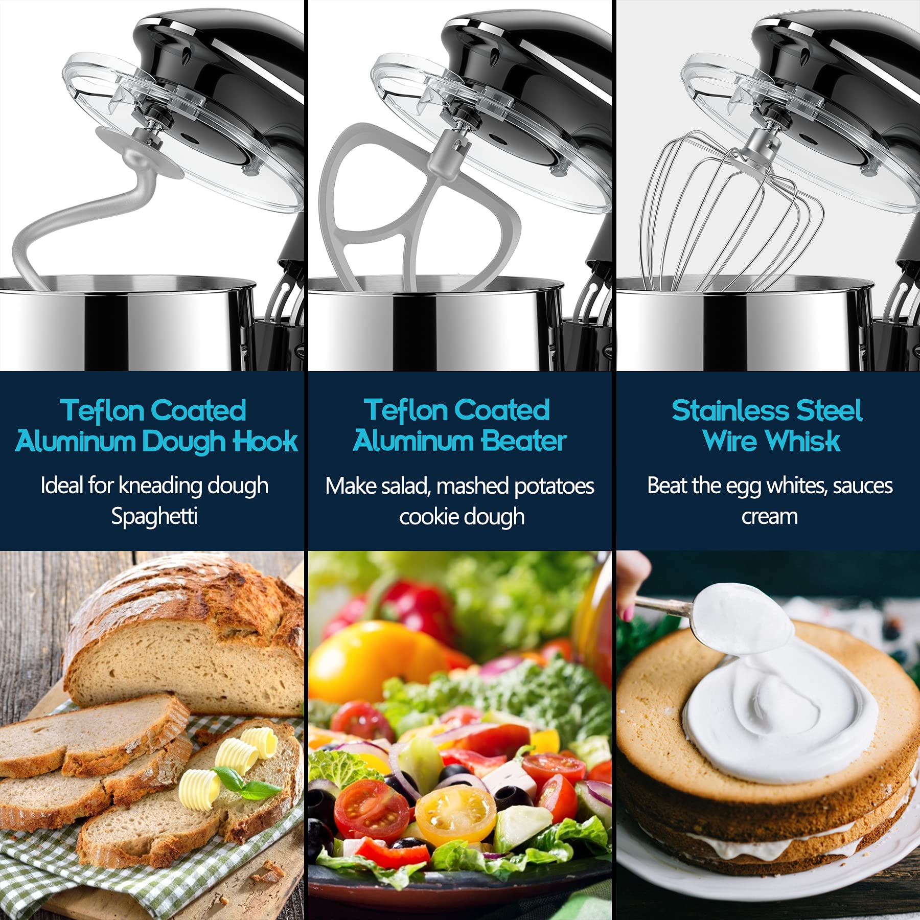 Howork 8.5Qt Stand Mixer, 660W 6+P Speed Tilt-Head, Electric Kitchen Mixer With Dishwasher-Safe Dough Hook, Beater, Wire Whip &