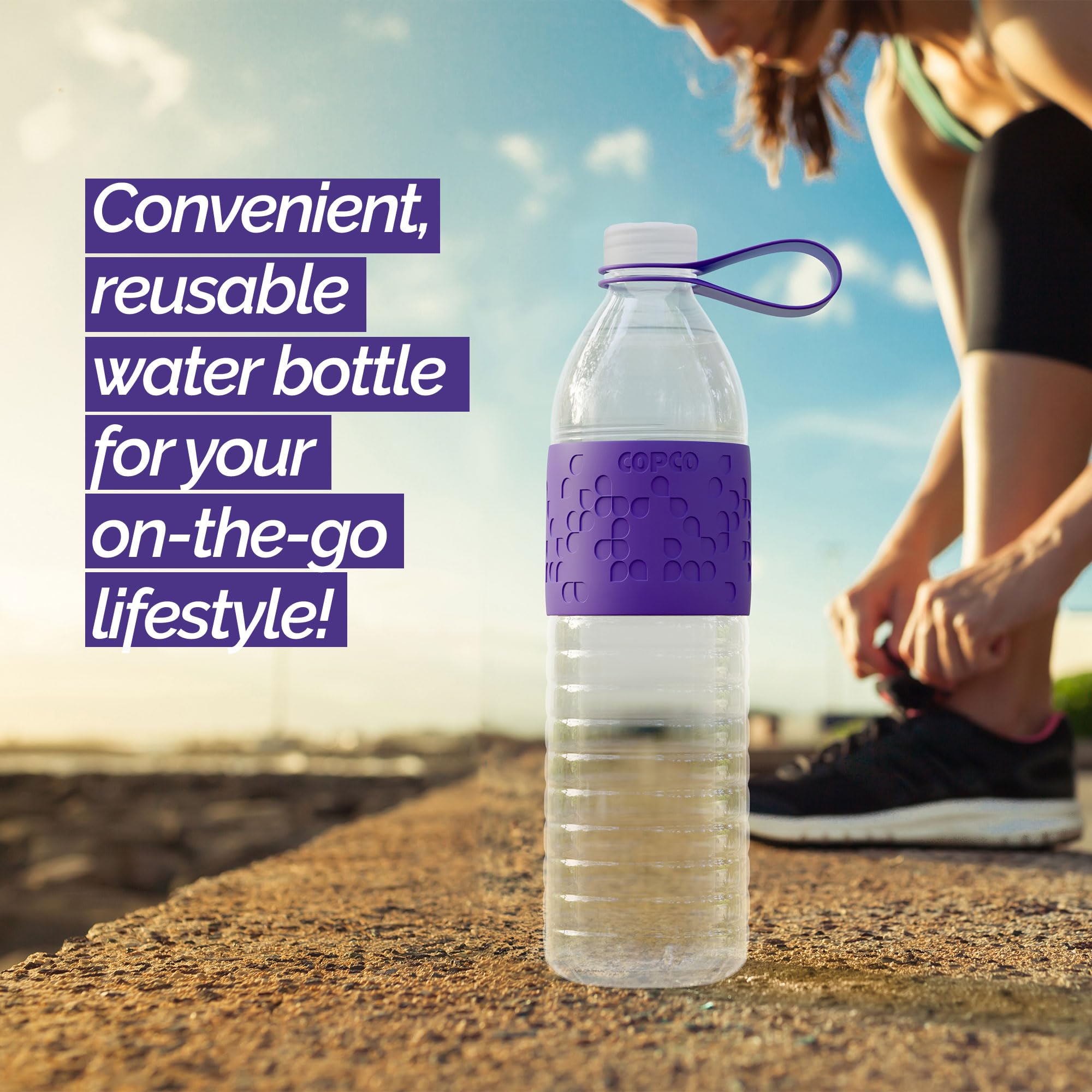 Copco Hydra Reusable Tritan Water Bottle With Spill Resistant Lid And Non-Slip Sleeve, 20-Ounce, Purple