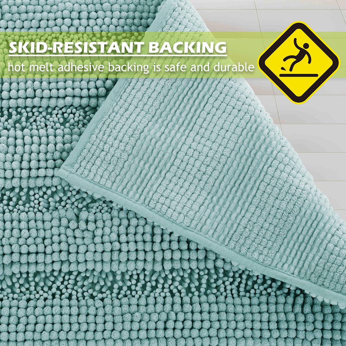 Grey Bath Mat - Large Soft Bathroom Rugs Water Absorbent Non-Slip Quick Drying Thick Shaggy Chenile Bathtub Floor Decor For Toil