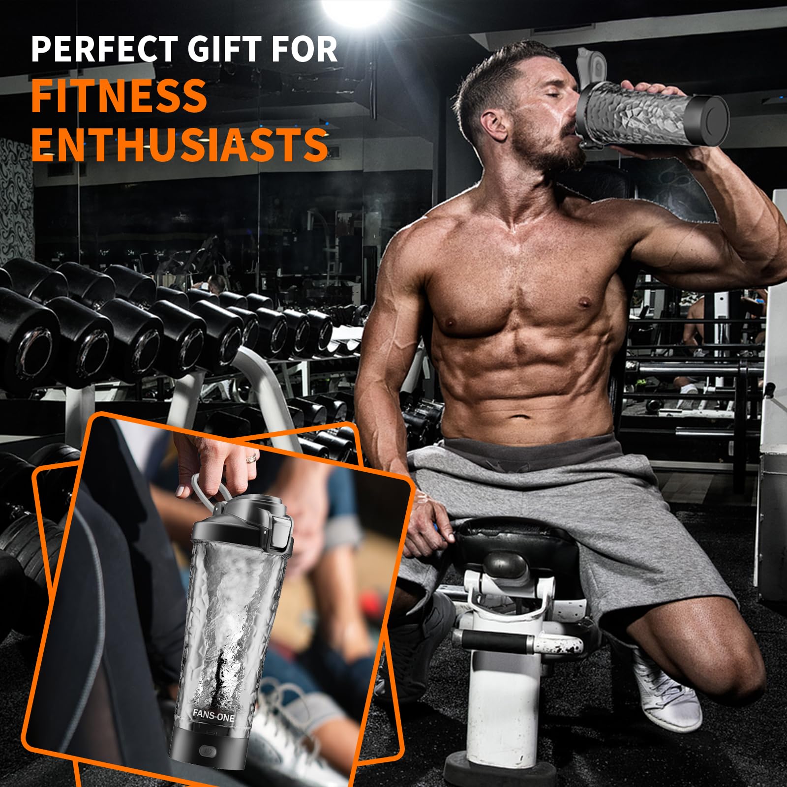 Fans-One Premium Electric Protein Shaker Bottle, 24 Oz Lockable Blender Shaker Bottles, Made With Tritan, Bpa Free, Usb Recharge
