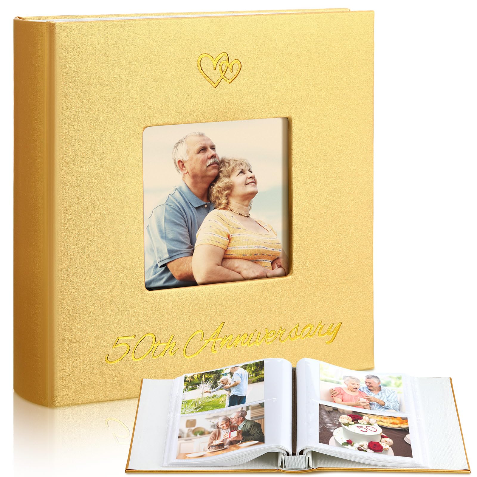 Dunzoom Memory Photo Album Holds 200 Pcs 4 x 6 Inch Leather Wedding Anniversary Family Photo Album with Front Window Double Hear