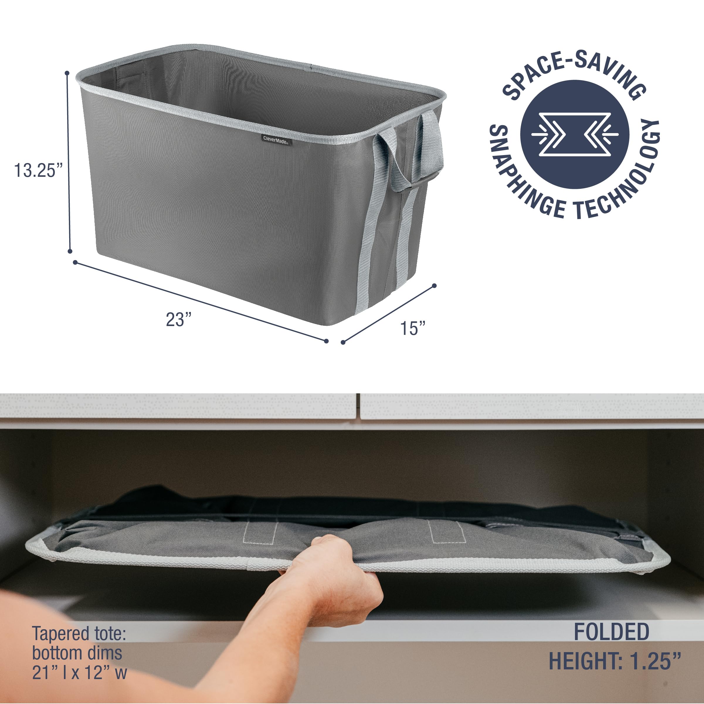 Clevermade Collapsible Laundry Baskets, Shadow Gray/Stone Gray 2Pk - 60L (16 Gal) Foldable Laundry Basket With Sturdy Pop-Up Wir