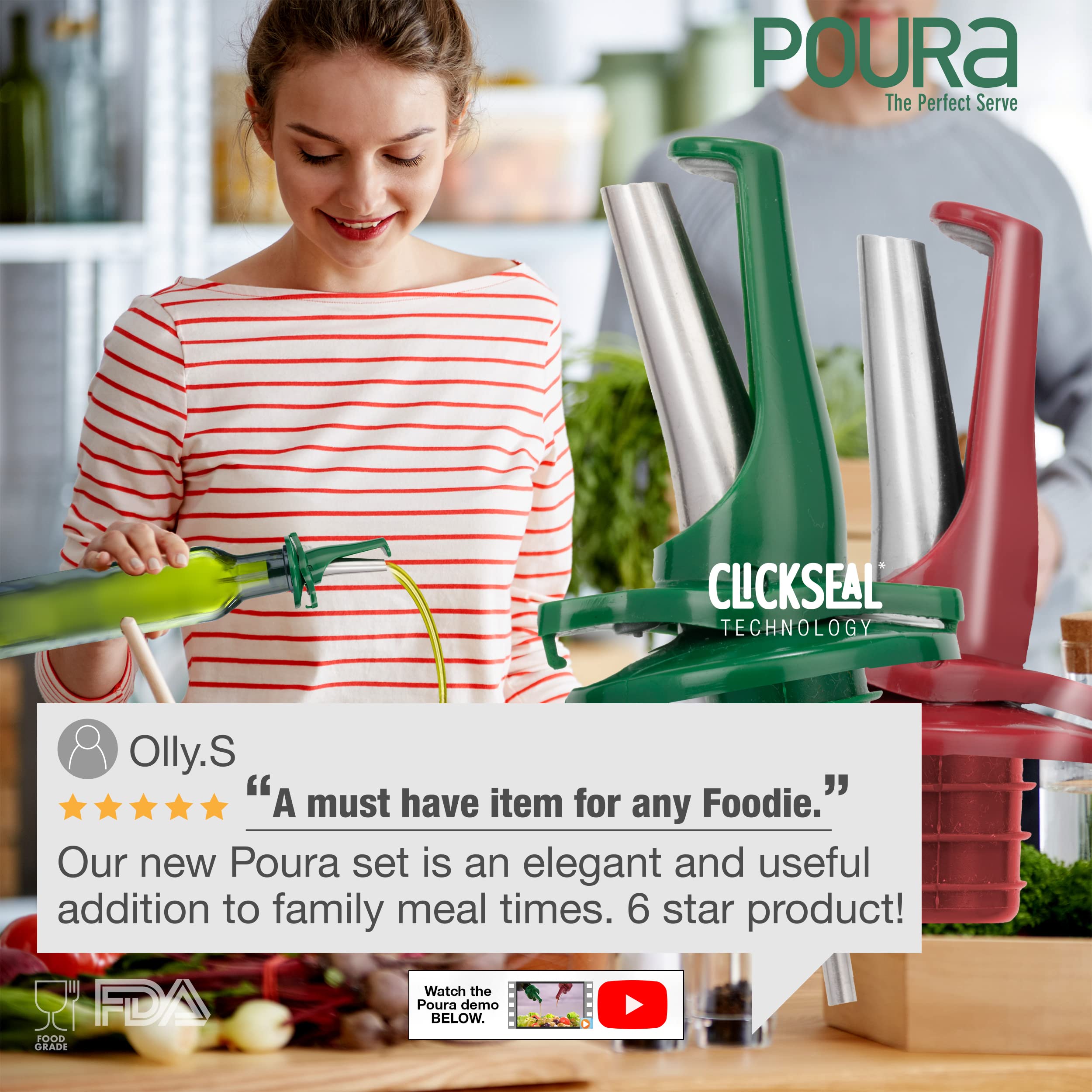 Airtight Olive Oil Pour Spout For Olive Oil Dispenser - Uk Patented Oil Pourer - Hygienic One Handed Open Close Mechanism Keeps