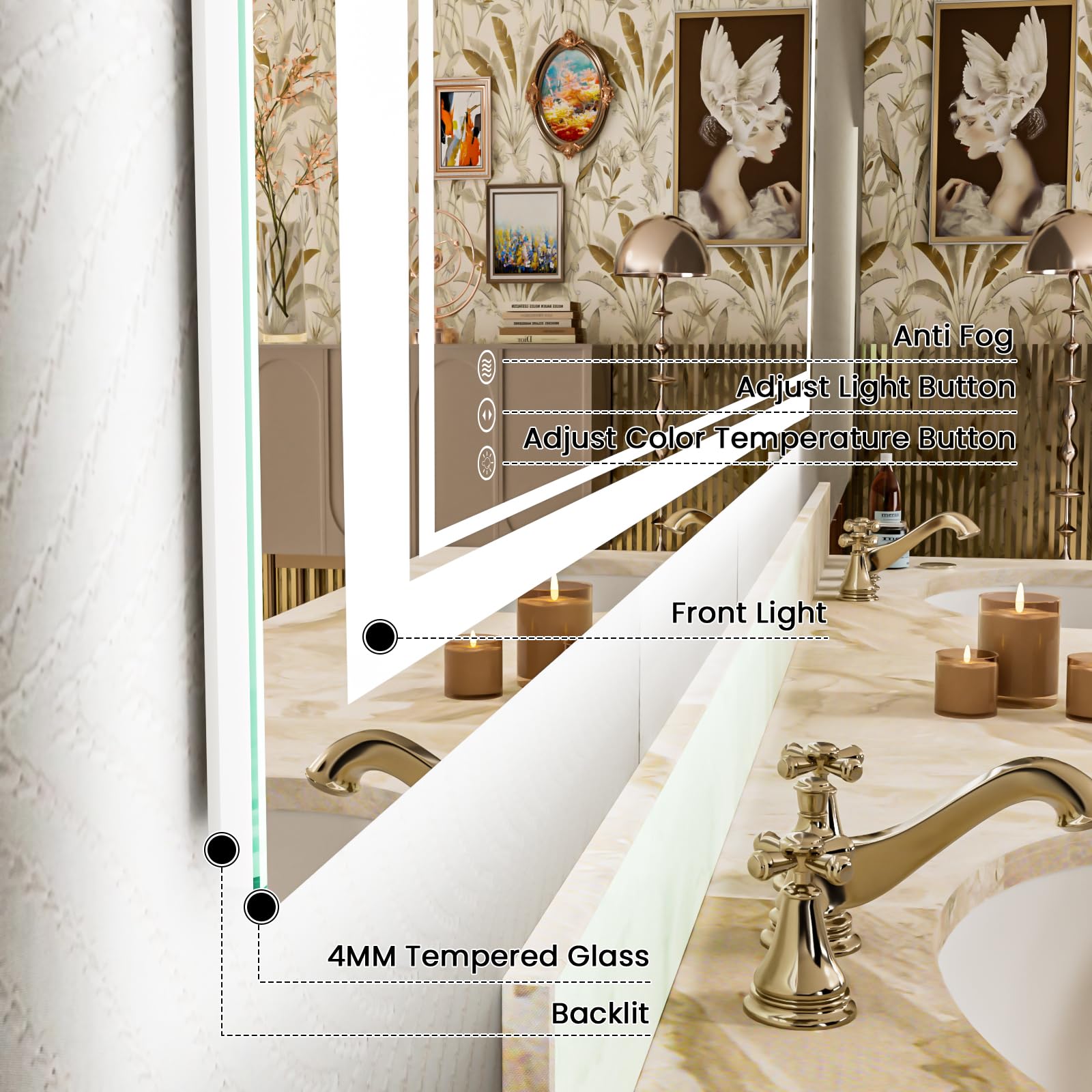Istripmf 38X38 Inch Led Bathroom Mirror With Lights, Backlit And Front Lighted Bathroom Mirrors For Wall, Anti-Fog Dimmable Memo