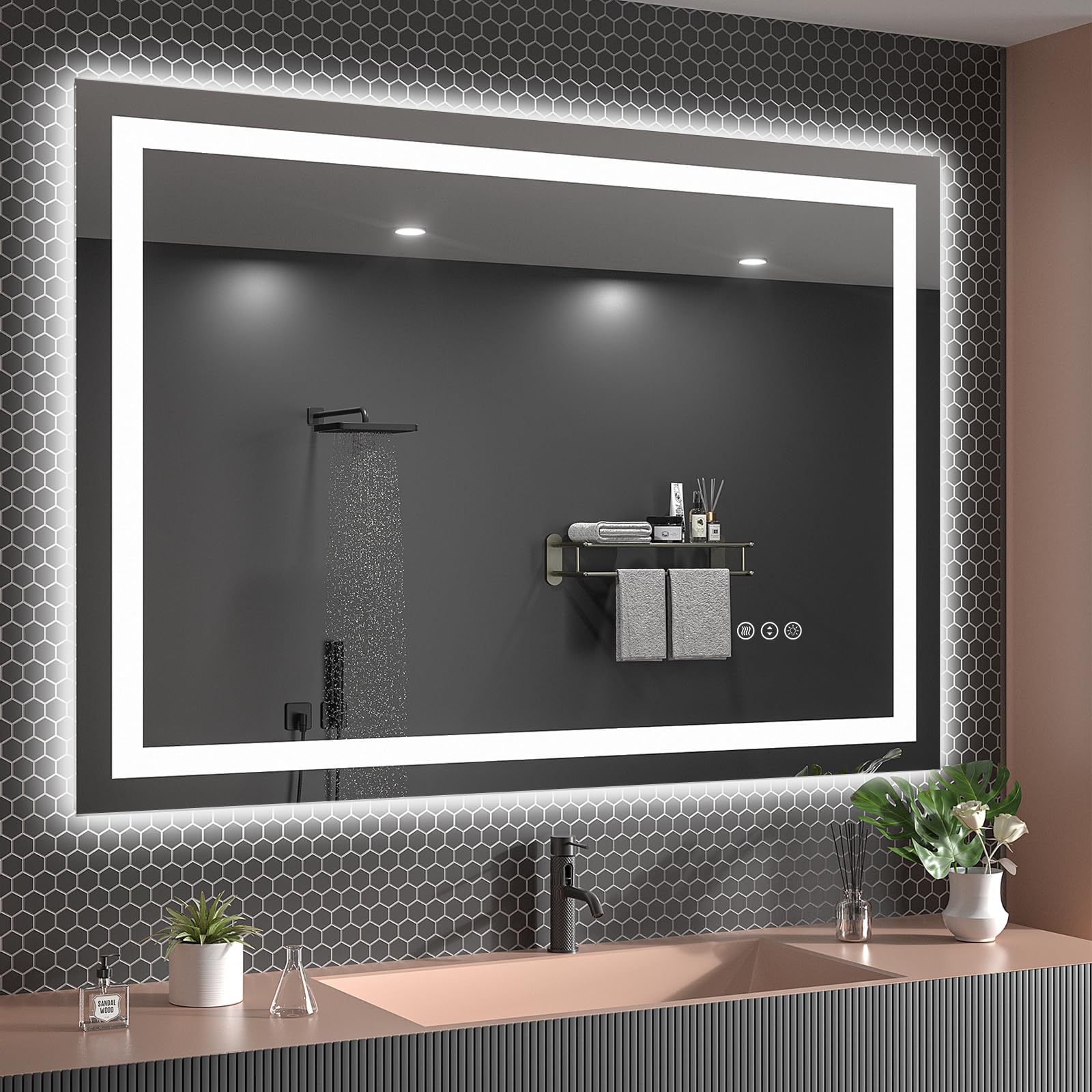 Oddsan 48X40 Inch Large Led Mirror For Bathroom, Lighted Vanity Mirror For Wall, Dimmable, Anti-Fog, Shatter-Proof, Etl Listed (