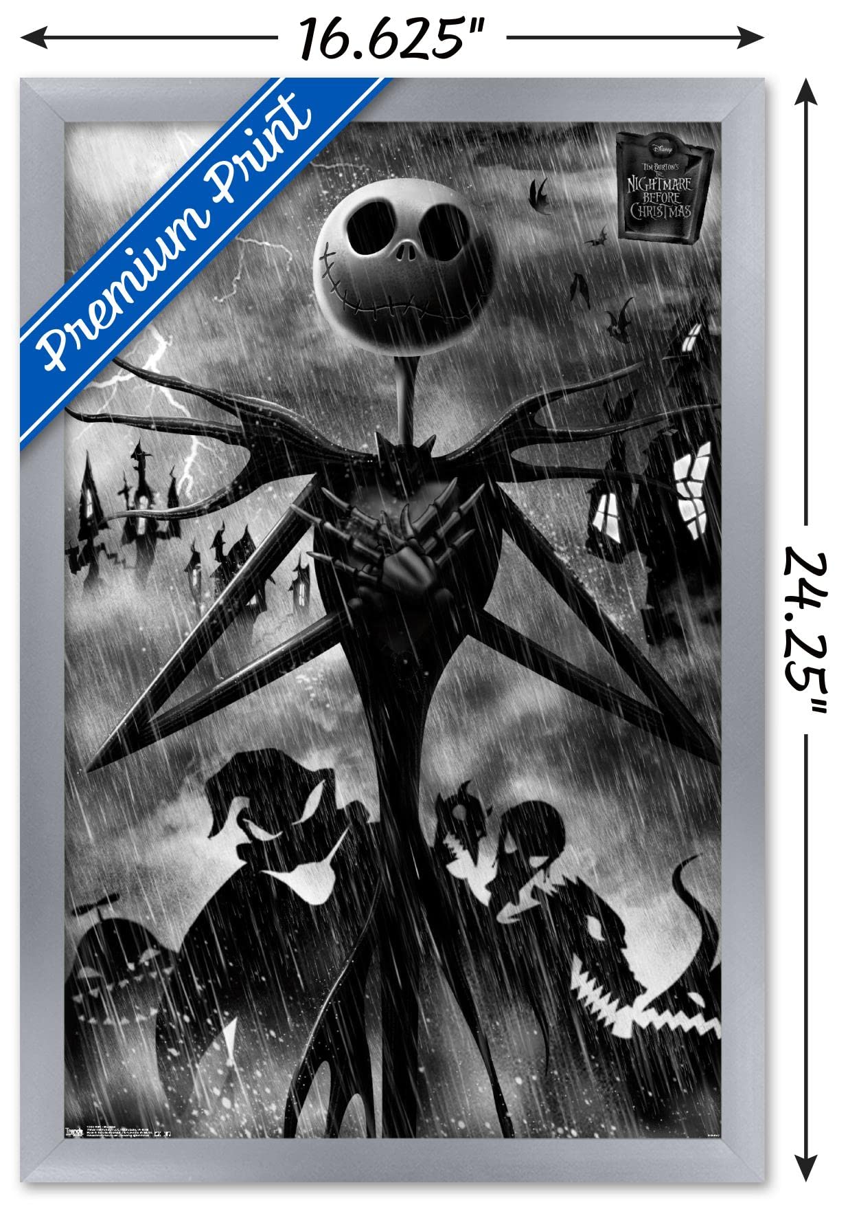 Trends International Disney Tim Burton'S The Nightmare Before Christmas-Shadows Wall Poster, 14.725'' X 22.375'', Silver Framed