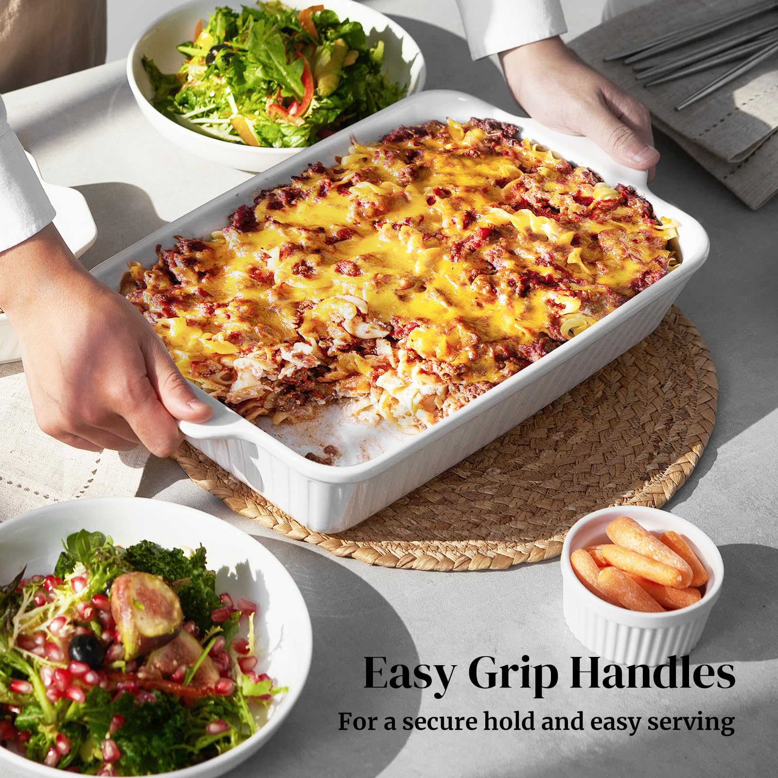DOWAN Casserole Dishes for Oven, Baking Dishes Set, Ceramic Bakeware Sets of 3, Lasagna Pan Deep, Rectangular Baking Pan Set wit