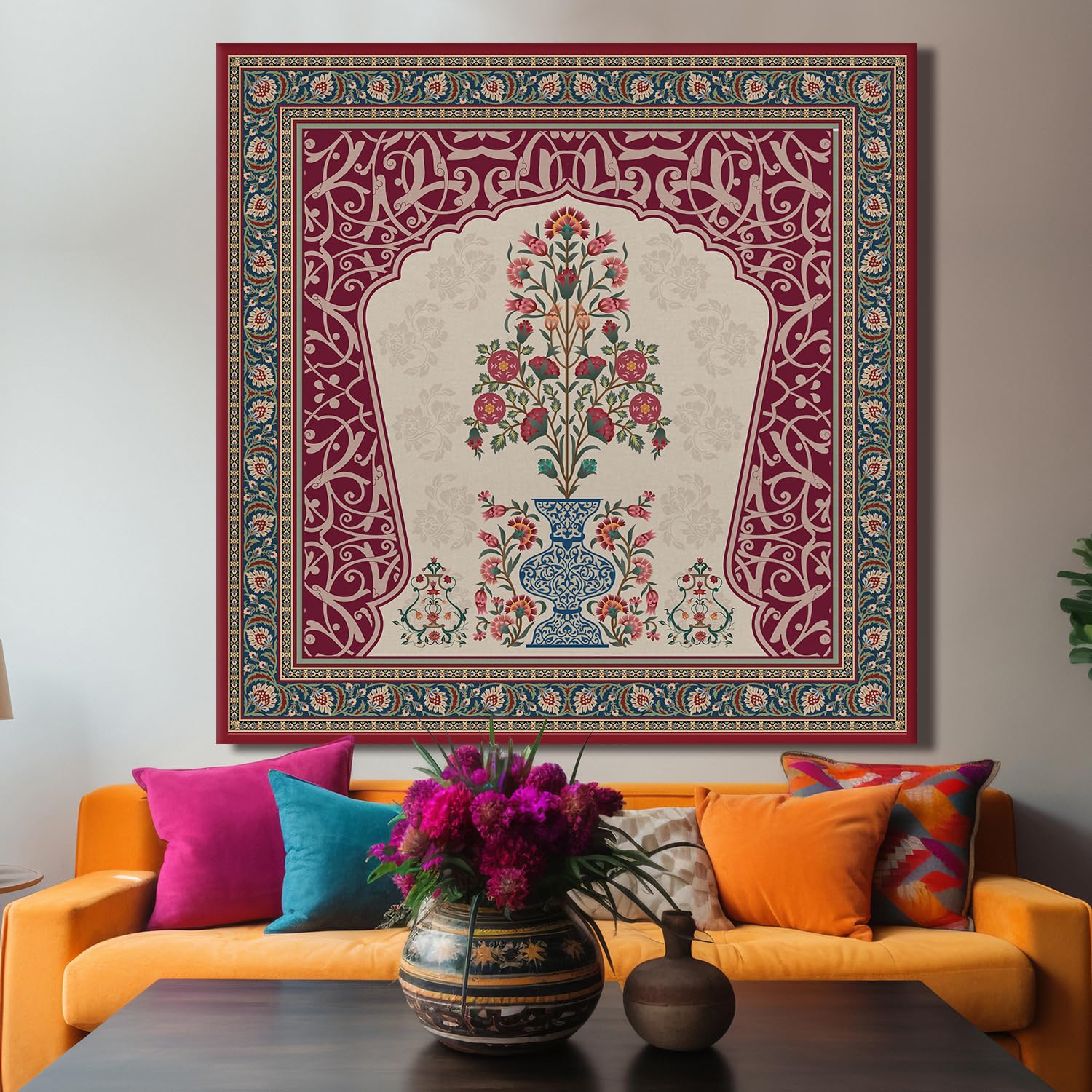 Paper Plane Design Kalamkari Paintings Canvas Art Indian Ethnic Traditional Wall Art Large Size For Living Room Decor. 36 X 36 I