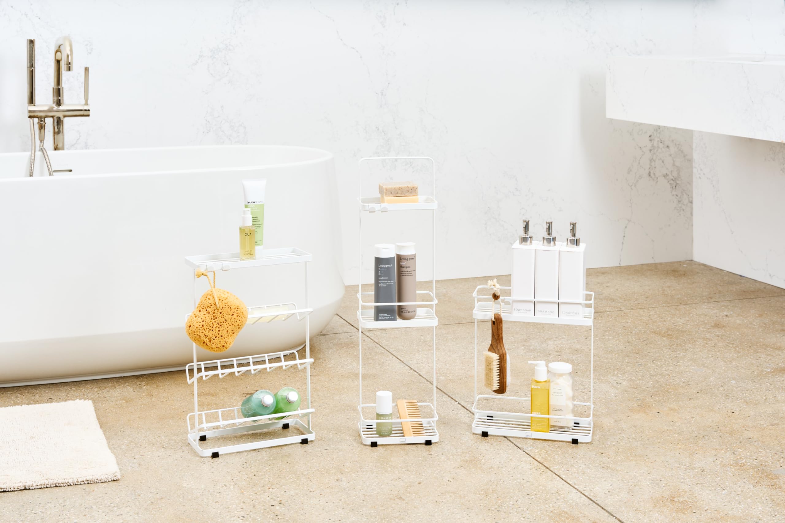 Yamazaki Home Tower Bath Rack - Bathroom Shower Storage Holder, Caddy Shelf Organizer - Small, 13'' - Steel -