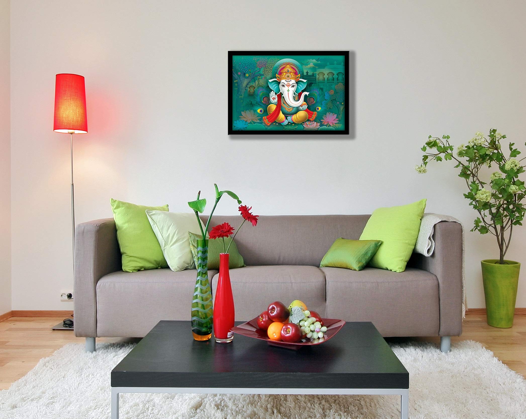 Lifehaxtore Ganesha Art Framed Painting | Ready To Hang -(Wooden Fiber Frame, 12Inch X 18 Inch)