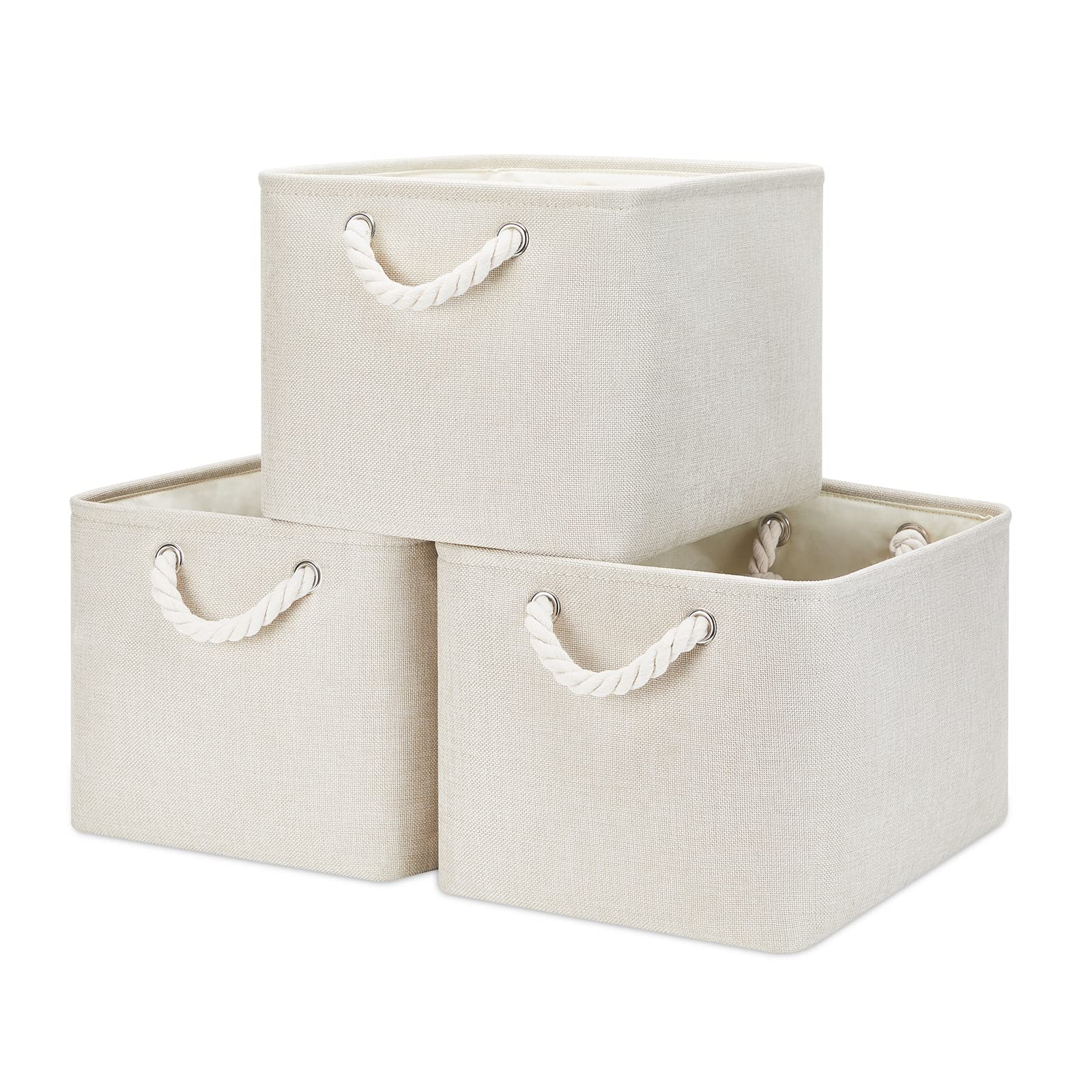 Bidtakay Baskets Collapsible Large Toy Storage Baskets For Organizing Set Of 3 Closet Organizer Linen Cream Storage Bins 15 X 11