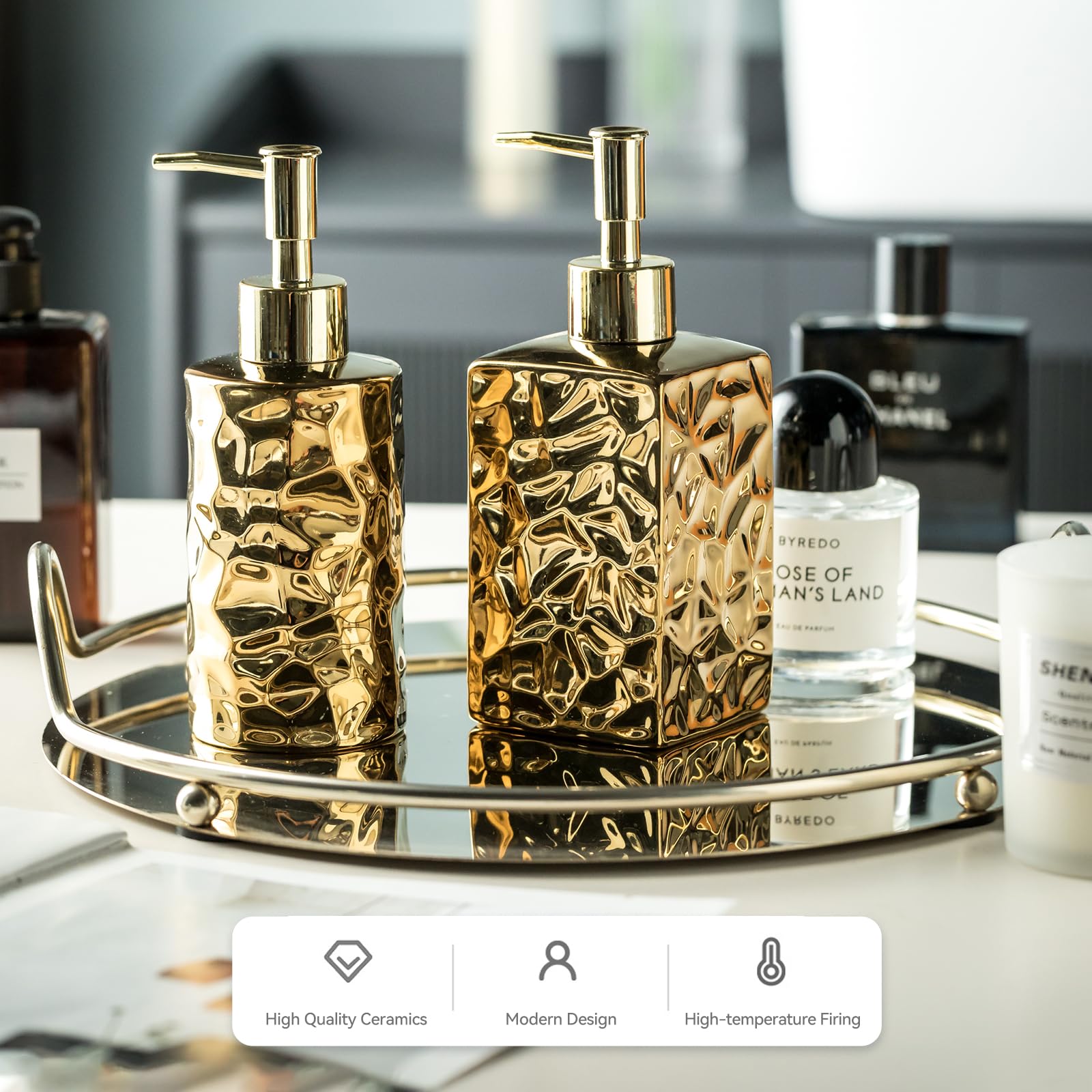 Gets Gold/Silver Ceramic Soap Dispenser,Refillable Modern Ceramic Dispenser Liquid Hand Soap Dispenser For Kitchen, Bathroom (Go