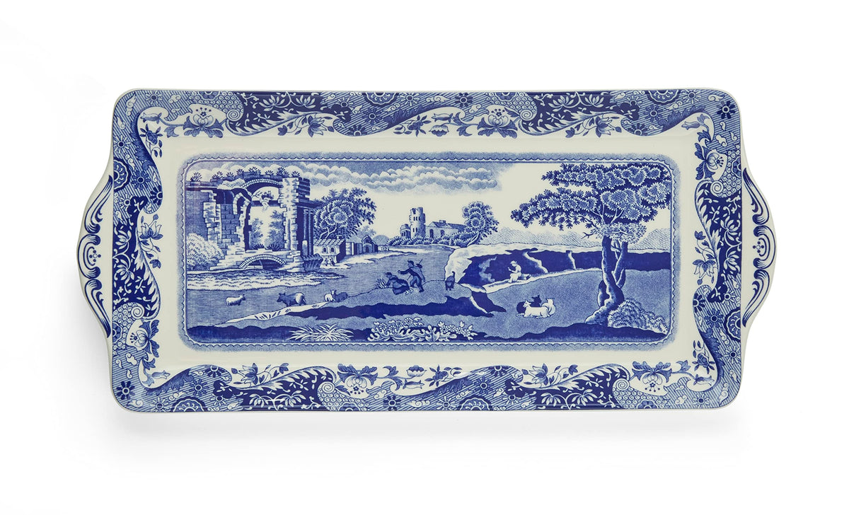 Spode Blue Italian Sandwich Tray | Serving Platter For Tea Sandwiches, Desserts, And Appetizers | Porcelain | Measures 13-Inches