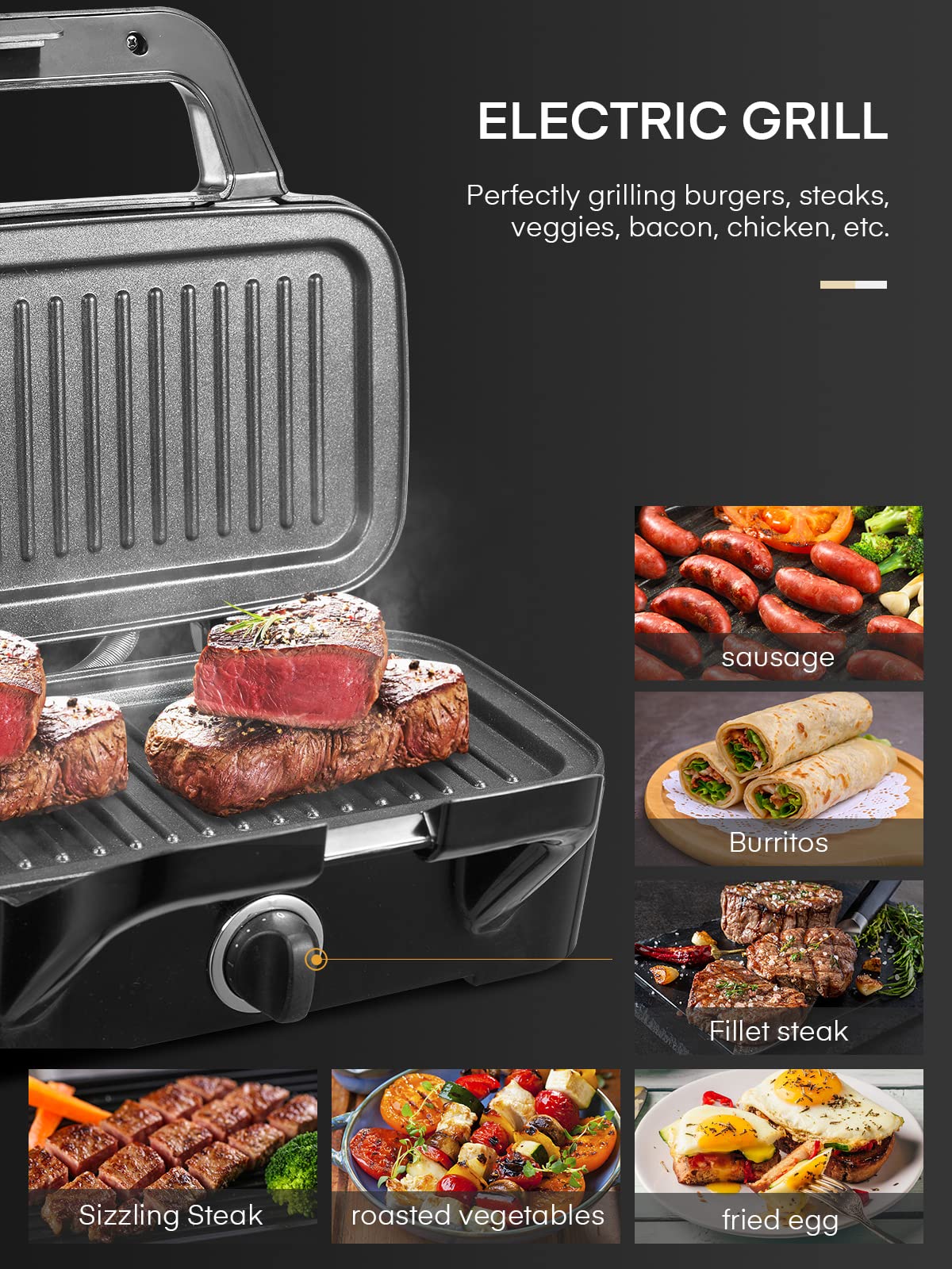 FOHERE 3-in-1 Waffle Maker & Sandwich Press, 1200W, Non-stick, Removable Plates, Silver/Black, Model AN-780