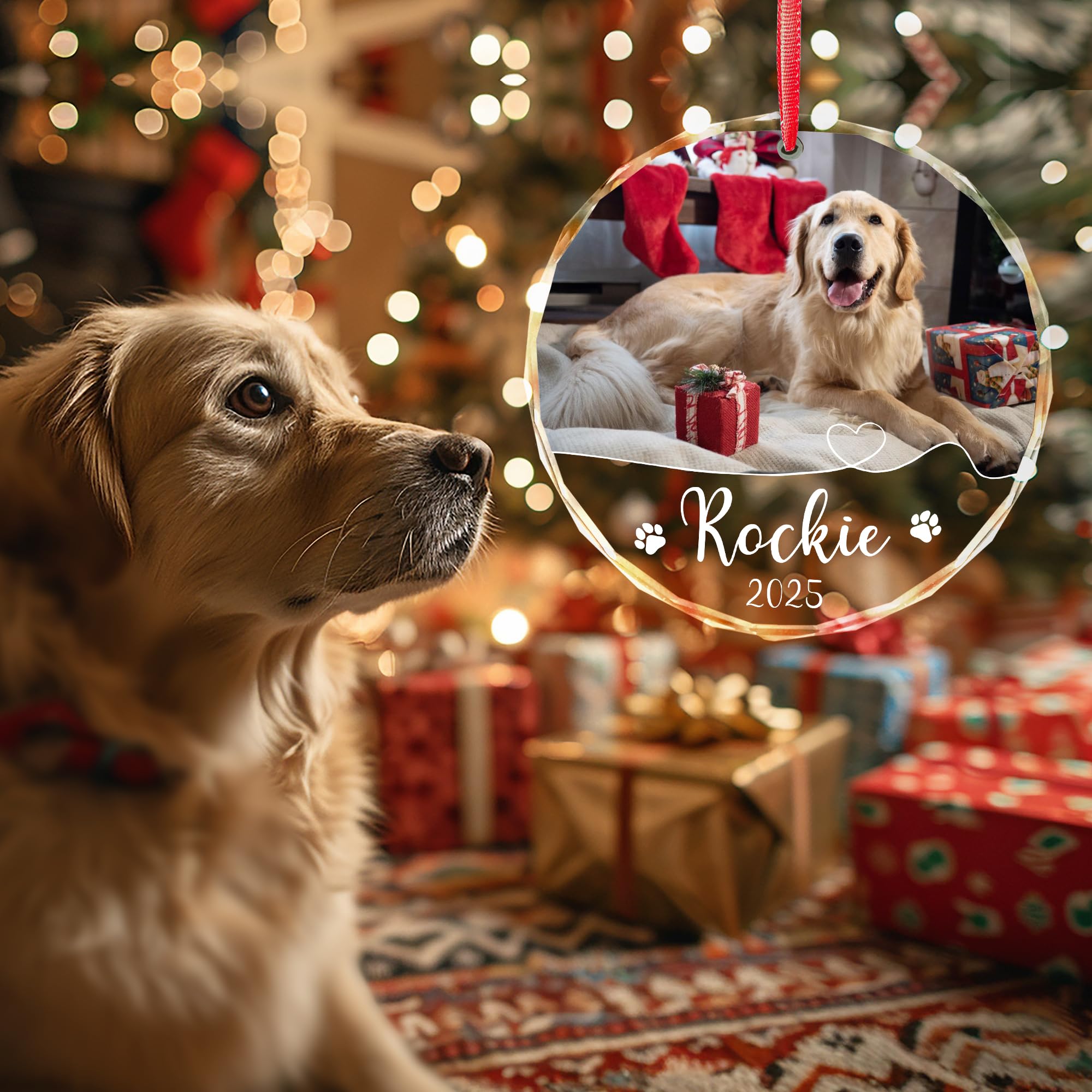 Personalized Dog Christmas Ornaments 2025 with Photo - Gifts for Dog Lover, Pet Lovers - Pet Keepsake Glass Ornament