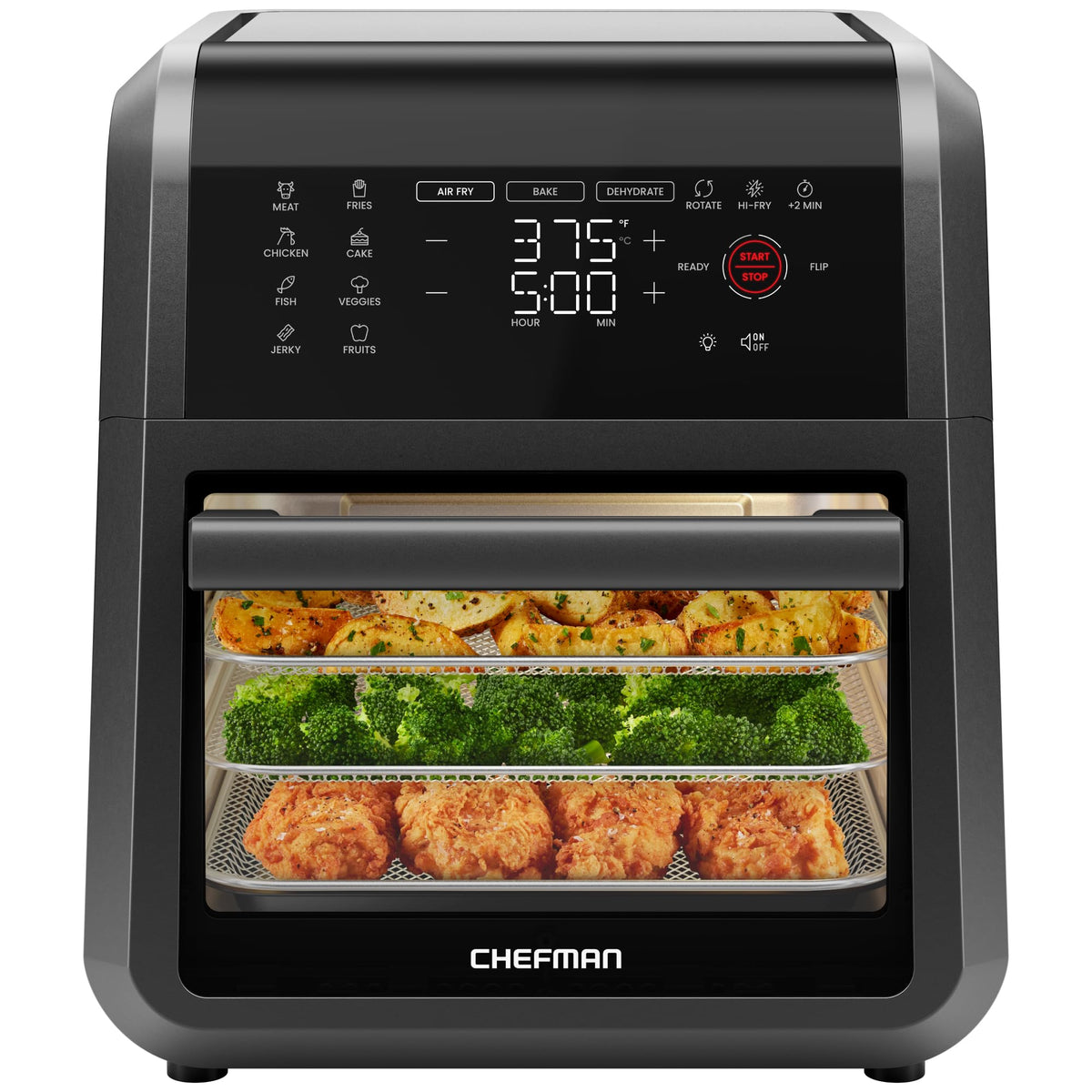 Chefman 12-Quart 6-In-1 Air Fryer Oven With Digital Timer, Touchscreen, And 12 Presets - Family Size Countertop Convection Oven,