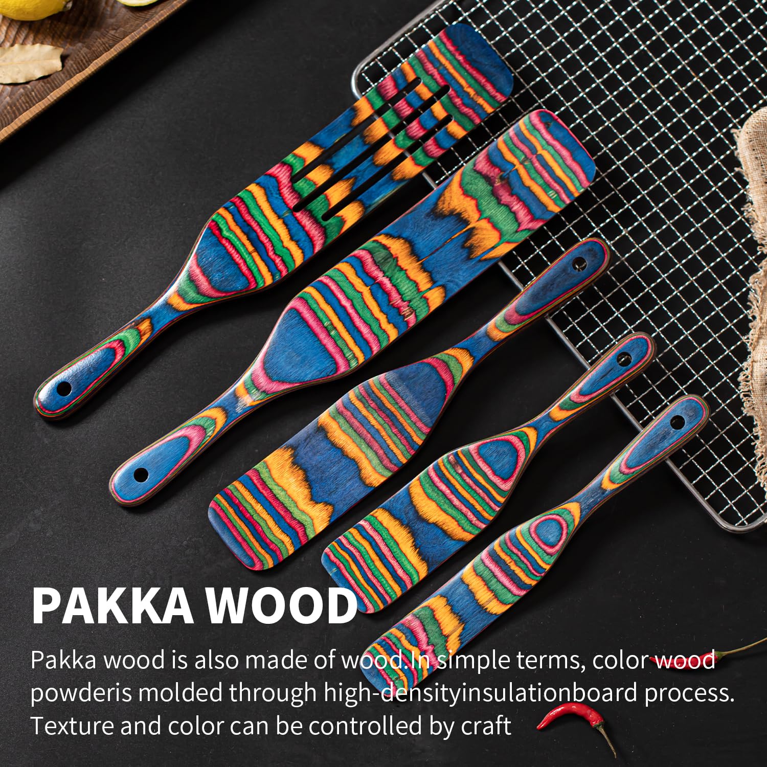 Pakkawood Spurtle Set, Gudamaye 5 Pcs Wooden Spurtle Set, Wooden Spoons For Cooking, Wooden Utensils For Cooking, Spurtles Kitch