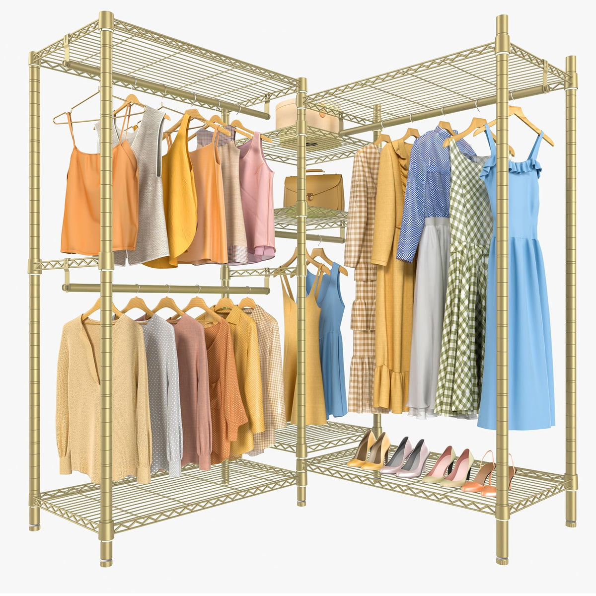 Vipek L6 L Shaped Clothes Rack Heavy Duty Clothing Rack For Corner, 5-Tier Wire Garment Rack Metal Freestanding Closet With Adju