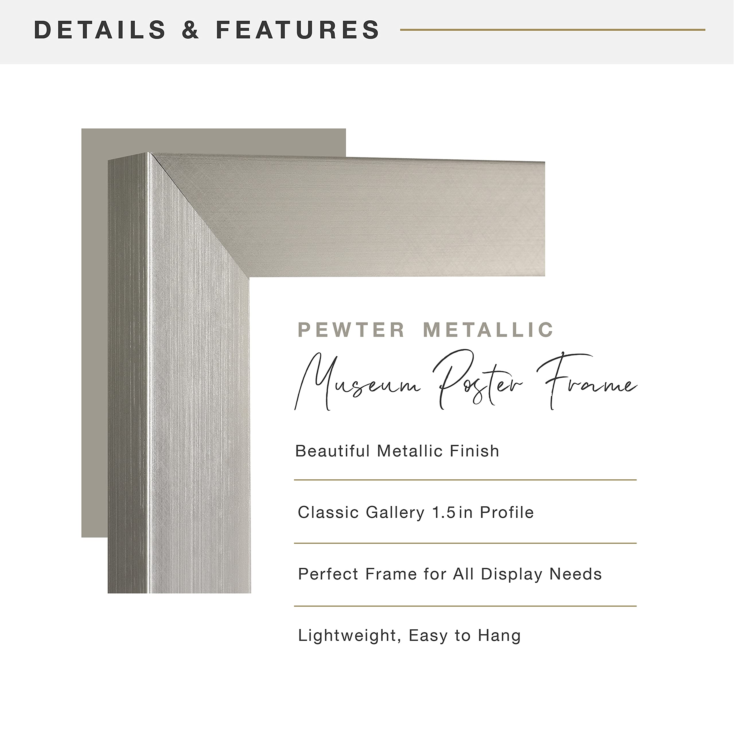 MCS Museum Poster Frame 13x19 Pewter, Vertical & Horizontal Wall Hanging Large Picture Frame for Photos, Posters & Art Prints (1