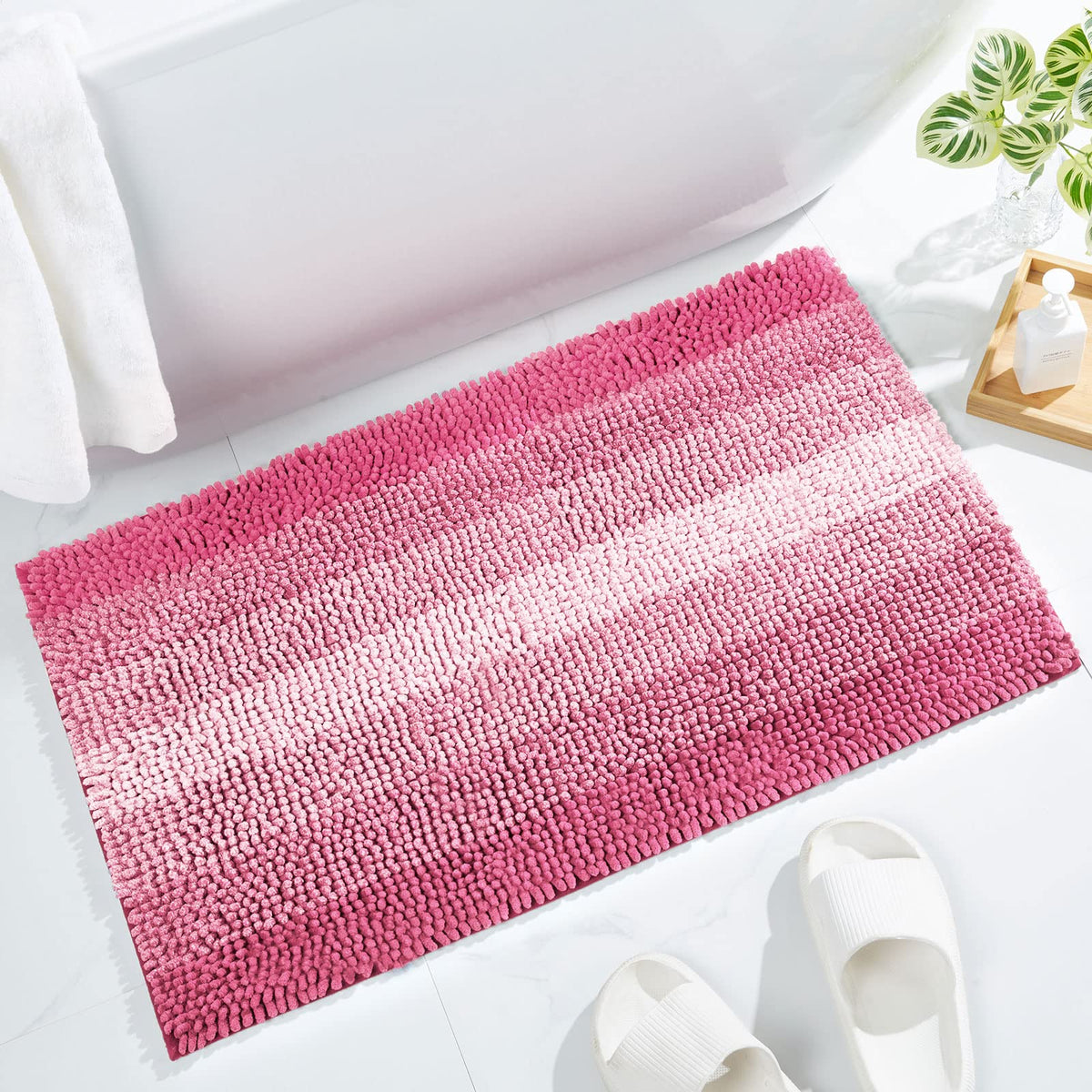 Gibelle Pink Bathroom Rugs, Luxury Chenille Bath Mat, Small Non Slip Shower Rug And Bath Room Floor Mats, Machine Washable, Quic