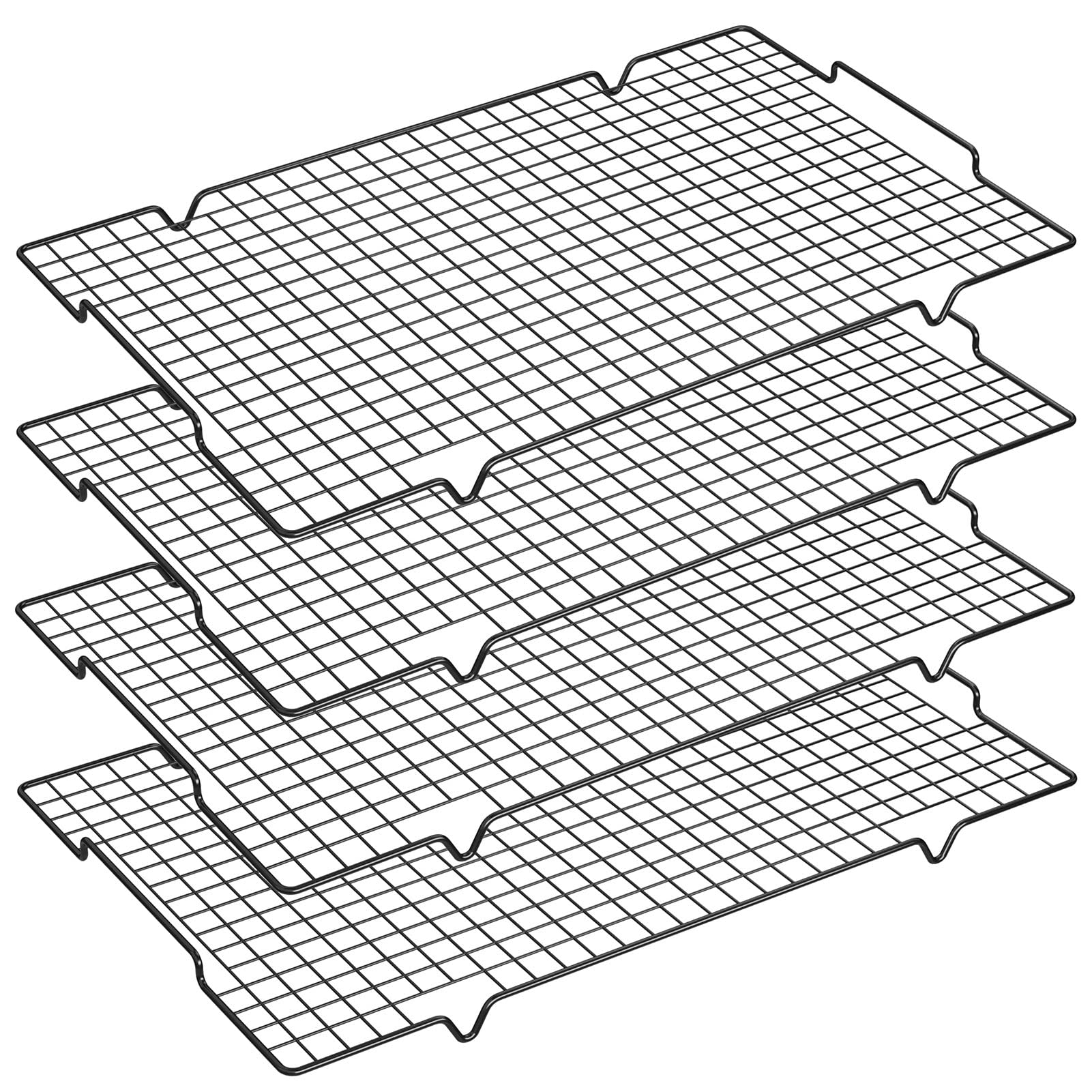 Hulisen 4 Pack Cooling Racks - 16'' X 10'', Nonstick Wire Baking Rack With Handle Fits Half Sheet Pan For Cooking, Roasting, Gri