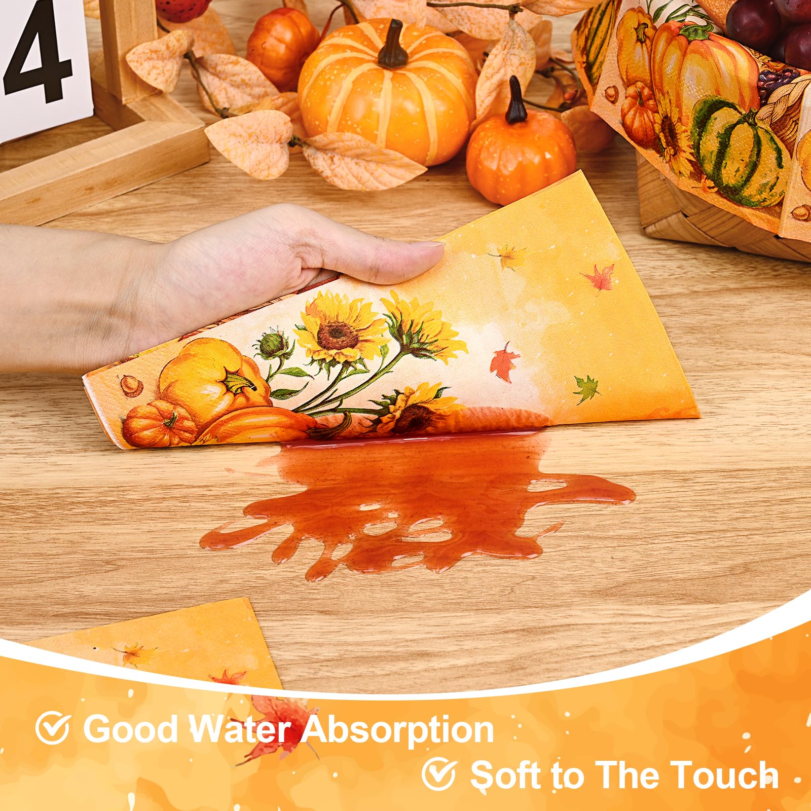 Homlouue 100 PCS Thanksgiving Napkins Disposable, 3-Ply Disposable Fall Paper Napkins for Thanksgiving Harvest Fall Party, Pumpk