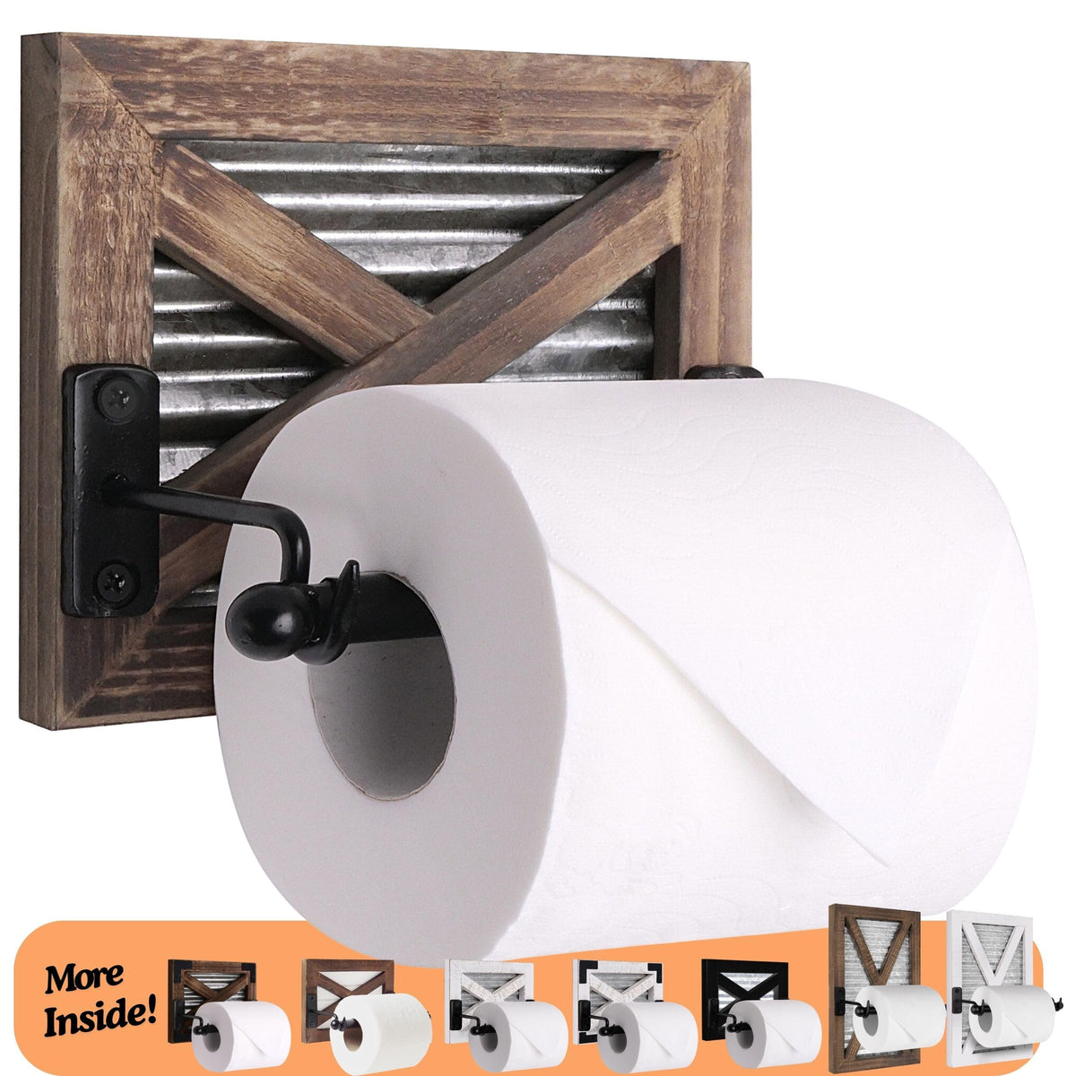 Autumn Alley Rustic Farmhouse Toilet Paper Holder Wall - Farmhouse Bathroom Country Decor Accessories With Warm Brown Wood, Galv