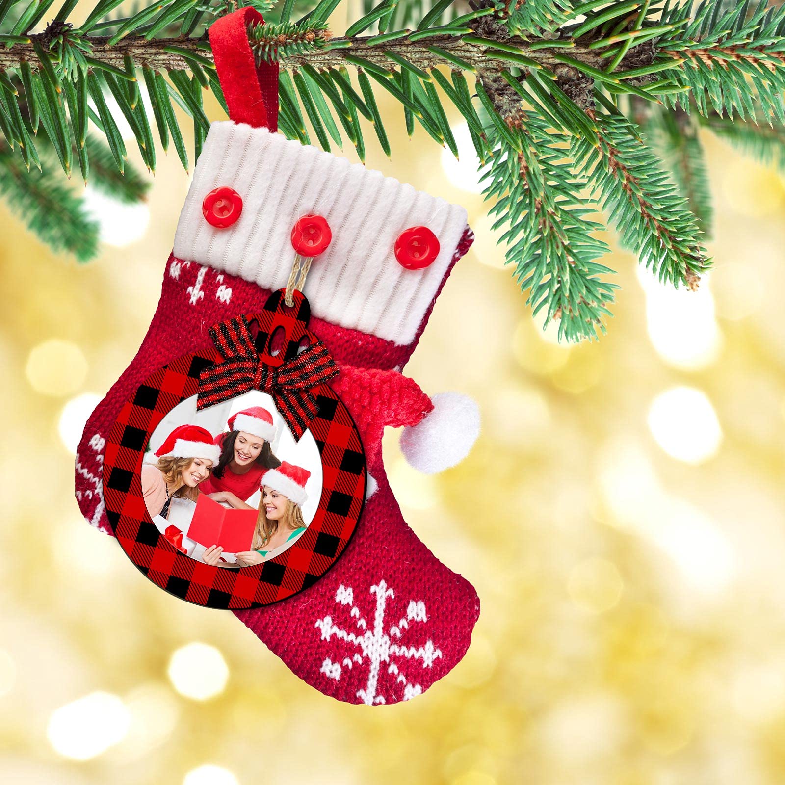 Blulu 24 Pcs Christmas Photo Ornament 2025 Baby First Christmas Pictures Frame Bulk Hanging Picture Frames Wooden for Xmas Tree