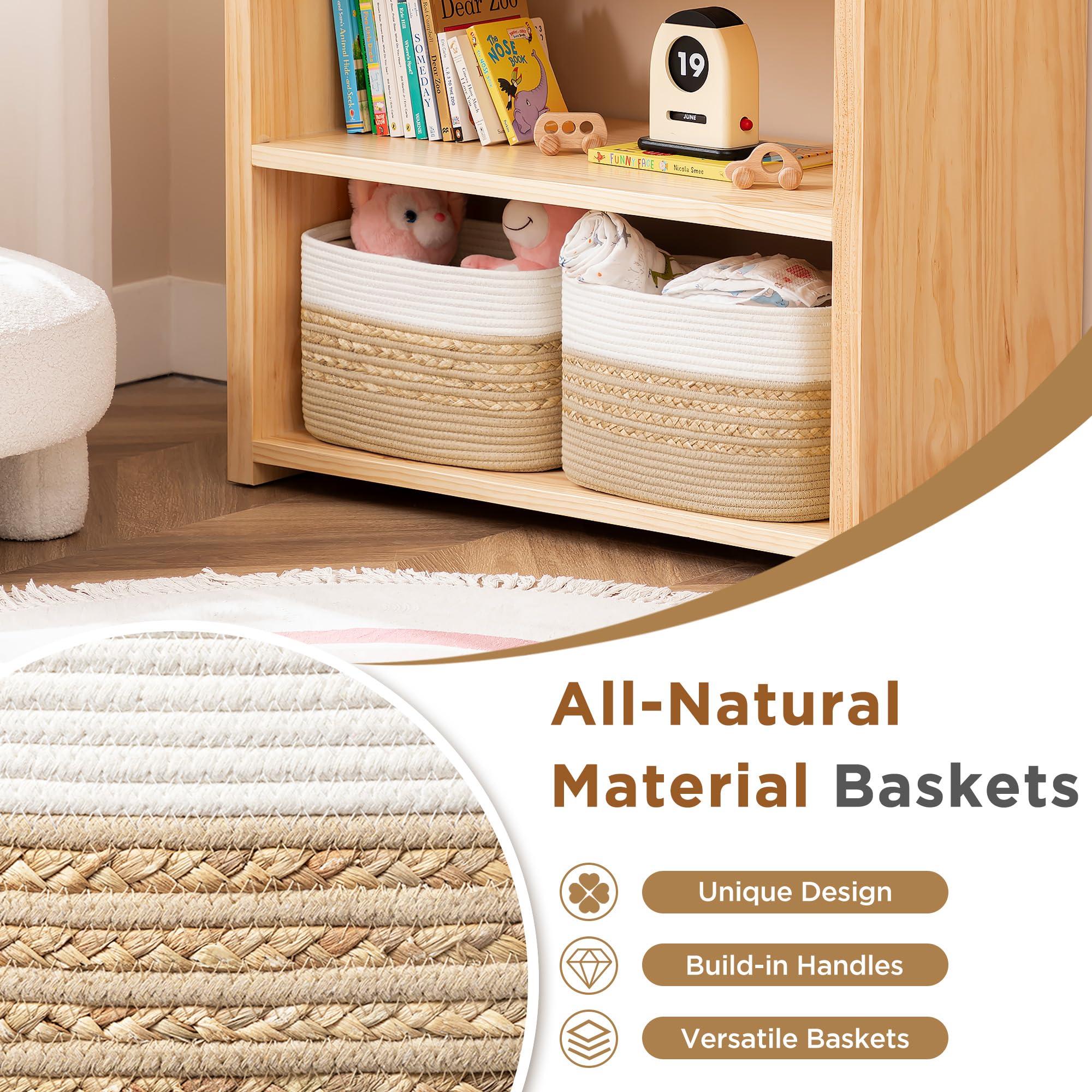 Ubbcare 1 Pack Baskets For Organizing, Woven Storage Baskets For Toys And Towel, Rectangle Cotton Rope Basket With Handles, 15''