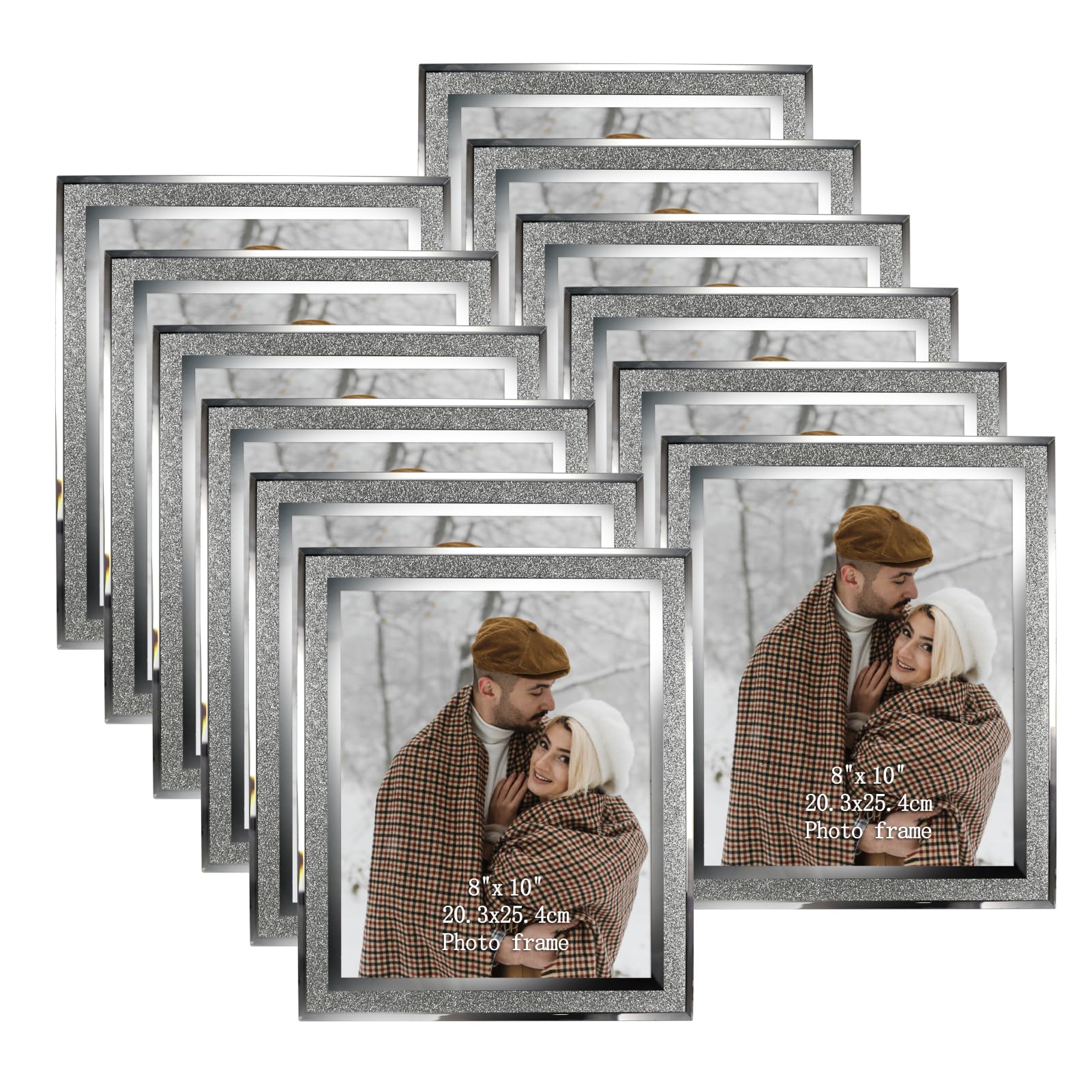 Calenzana 12 Pack 8x10 Sparkle Glass Picture Frame, Glitter Edge Photo Frames for Tabletop, Horizontal or Vertical Display