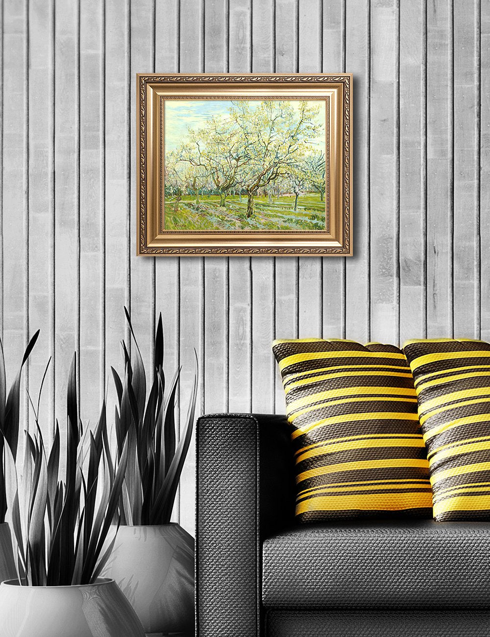 Decorarts - The White Orchard, Vincent Van Gogh Art Reproduction. Giclee Prints Match With Golden Framed For Wall Decor. Picture