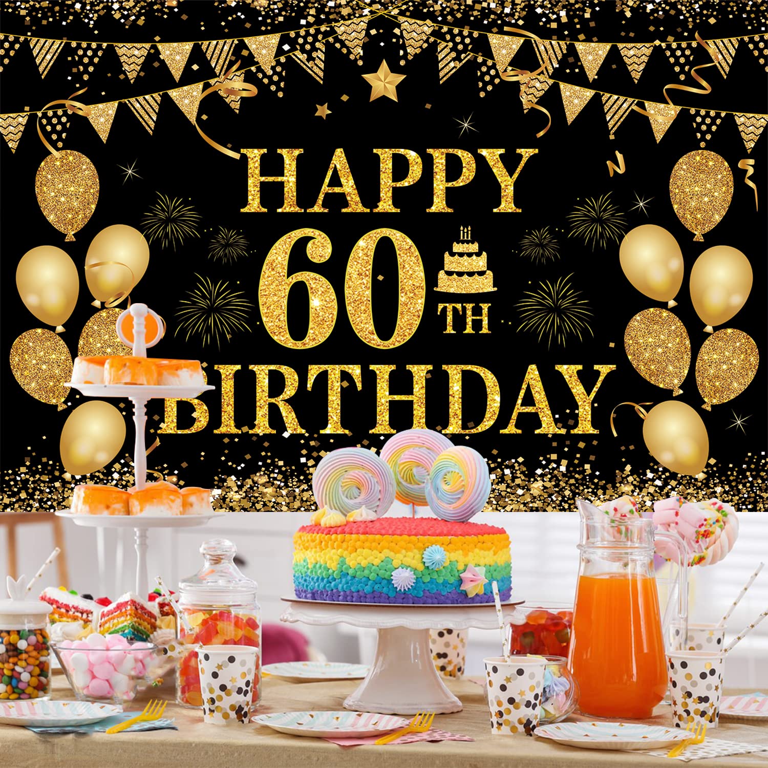 60Th Birthday Decorations For Men Women - Happy 60Th Birthday Banner Party Decorations Cheers To 60 Years Birthday Party Suppile
