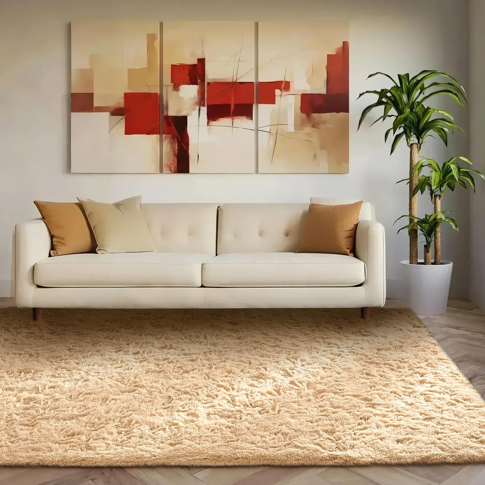 Ophanie Beige Rugs for Living Room Bedroom, 6x9 Fluffy Fuzzy Furry Carpet, Plush Soft Shaggy Bedside Indoor Floor Area Rug for K