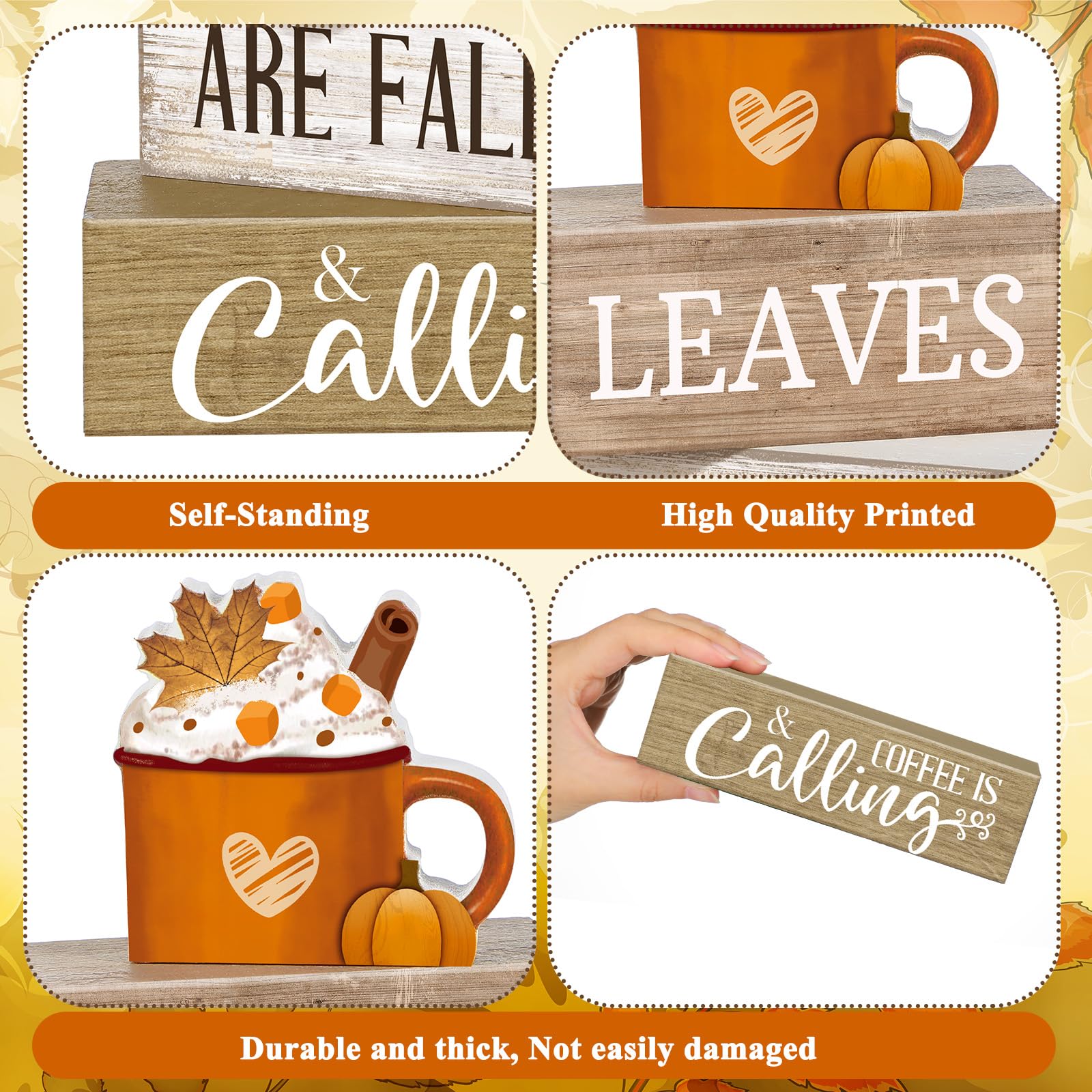Lineshading 4 Pcs Fall Decorations for Home Thanksgiving Tiered Tray Decor Fall Tabletop Decor Thanksgiving Centerpiece Rustic W