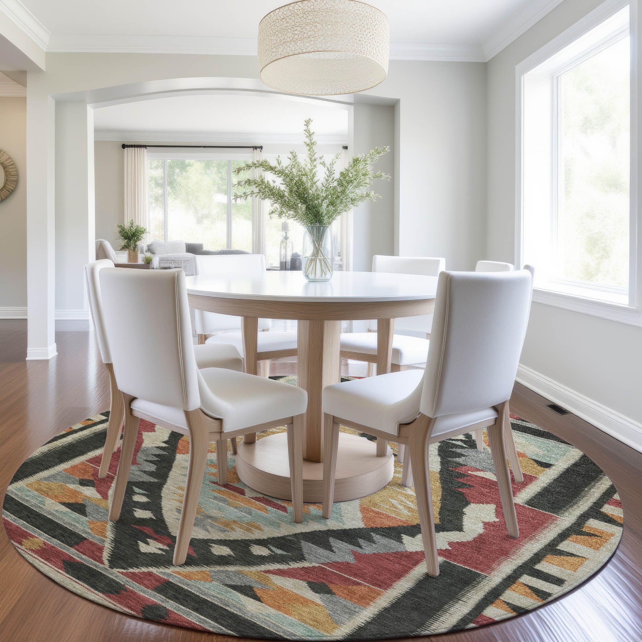 Machine Washable Indoor/Outdoor Chantille Red 8 x 8 Round Rug