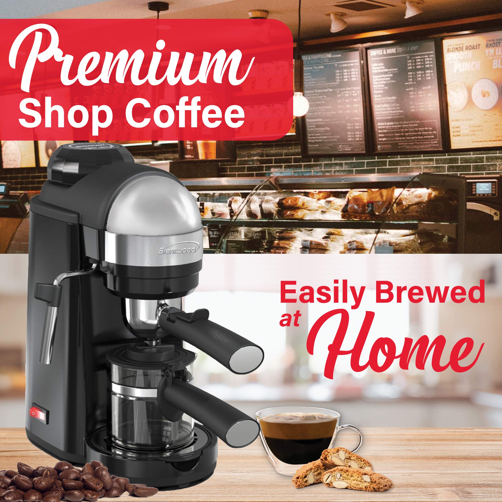 Brentwood Ga-135Bk Espresso And Cappuccino Maker, 4 Servings, Black