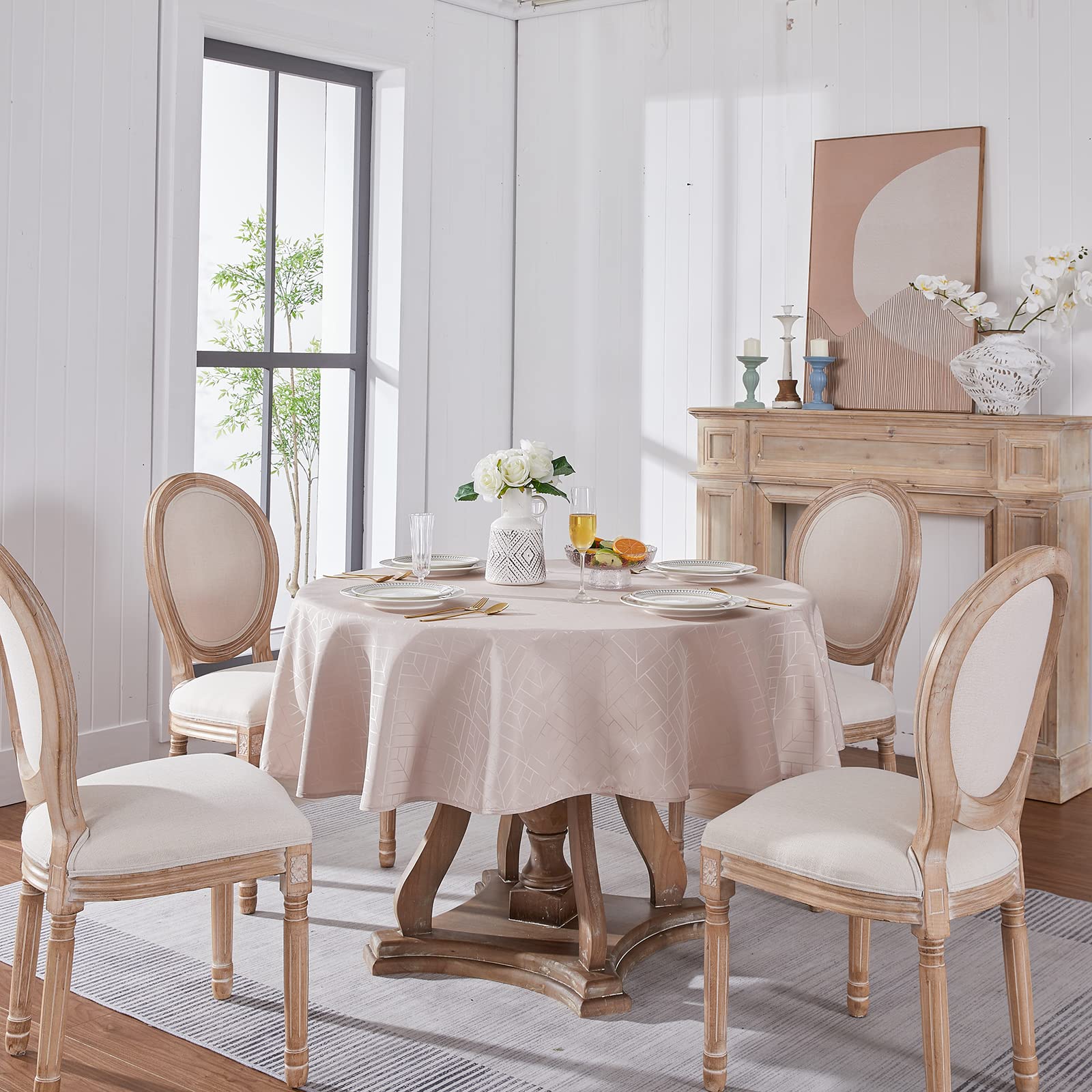 Efficinature Round Table Cloth Jacquard Round Tablecloth 60 Inch Geometry Pattern Silky Soft Waterproof Wrinkle Resistant Washab