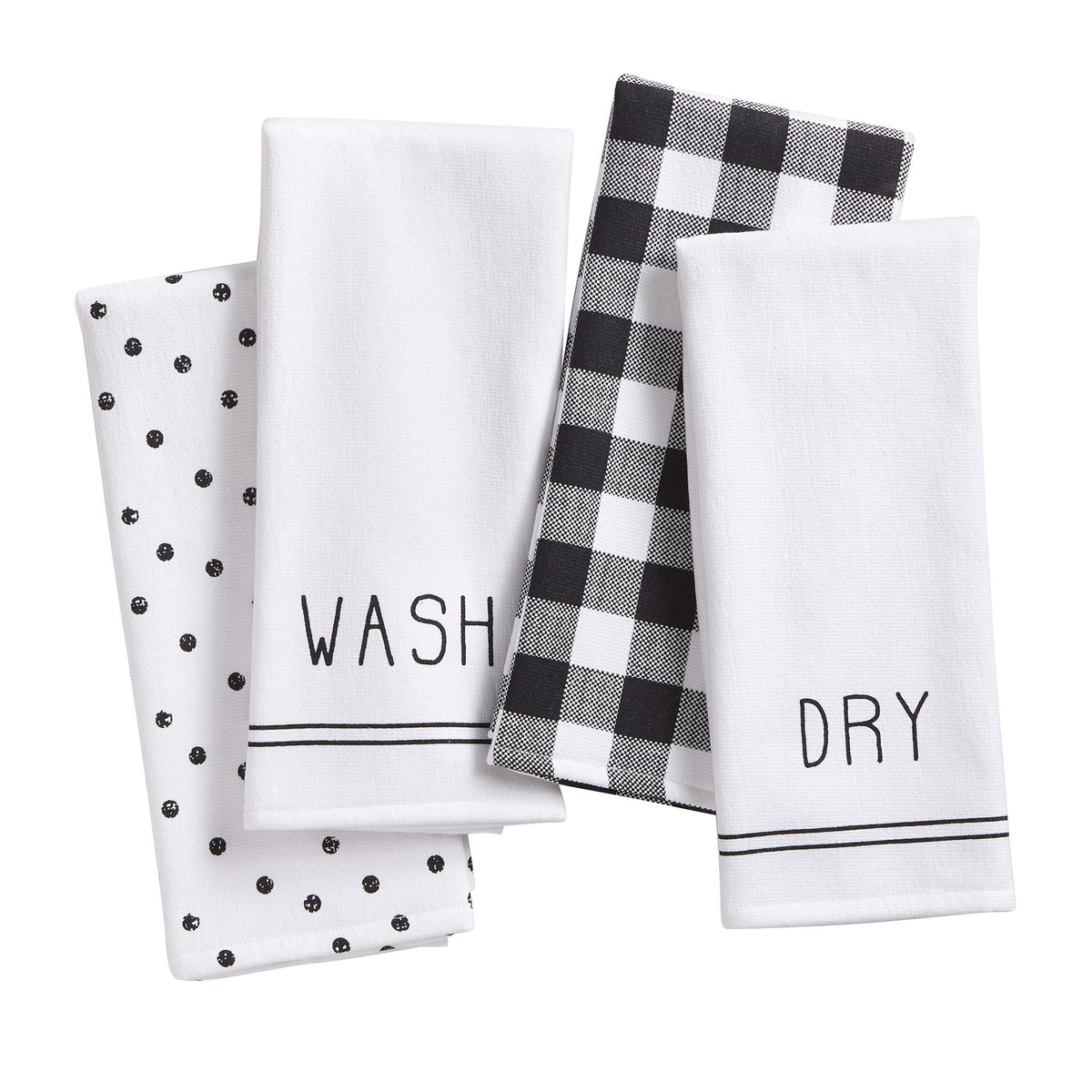 Elrene Home Fashions Farmhouse Living Sentiments Kitchen Towels, 18'' X 28'' (Set Of 4), Black/White 4