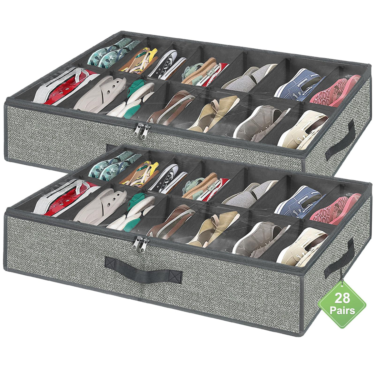 28 Pairs Shoe Organizer Under Bed, Underbed Shoe Storage Boxes Bins, Organizador De Zapatos, Extra Large Zapateras Organizer, Gr