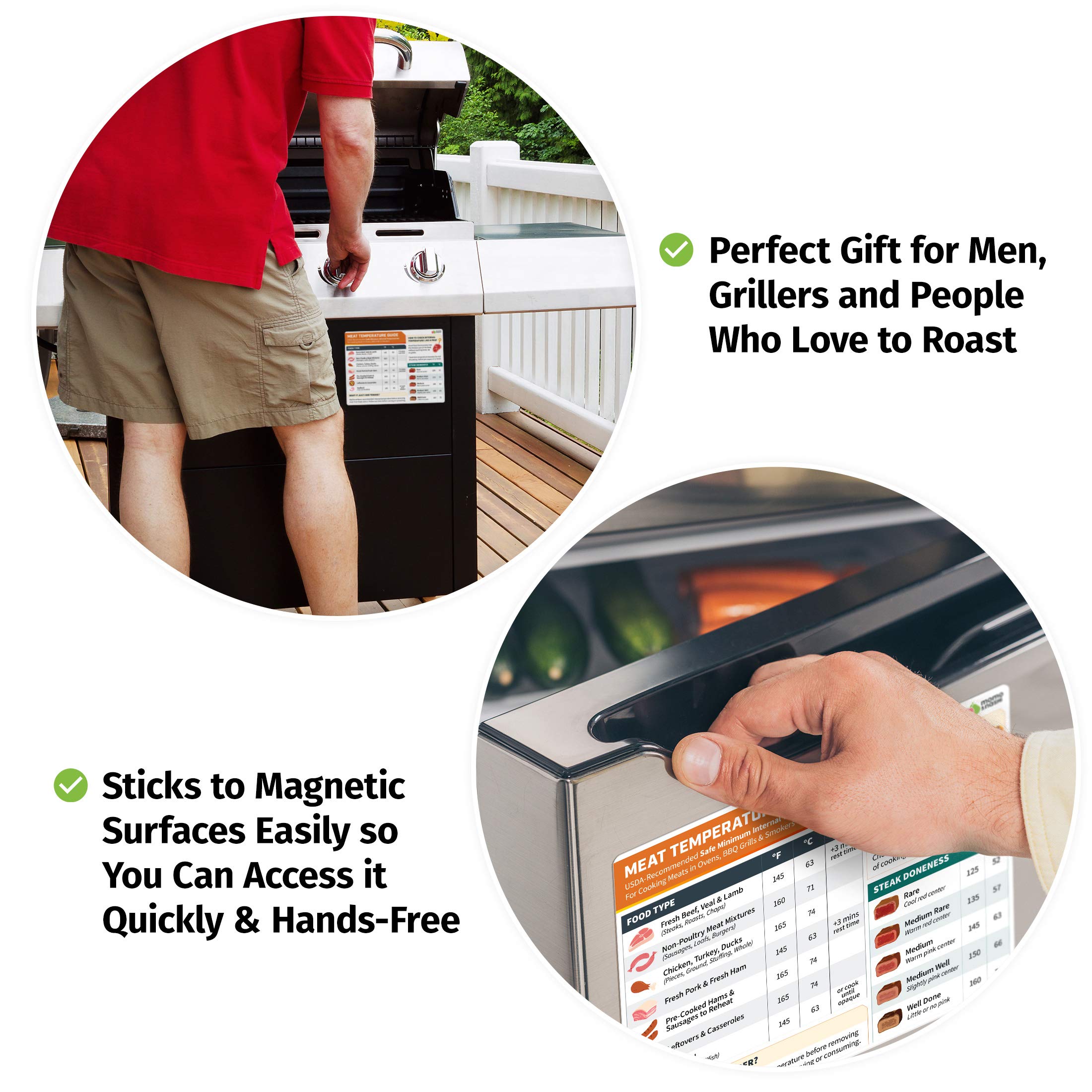 Meat Temperature Chart Magnet - Chicken, Turkey, Beef Steak Cooking Grill Guide Meat Doneness Chart Bbq Magnet - Internal Meat T