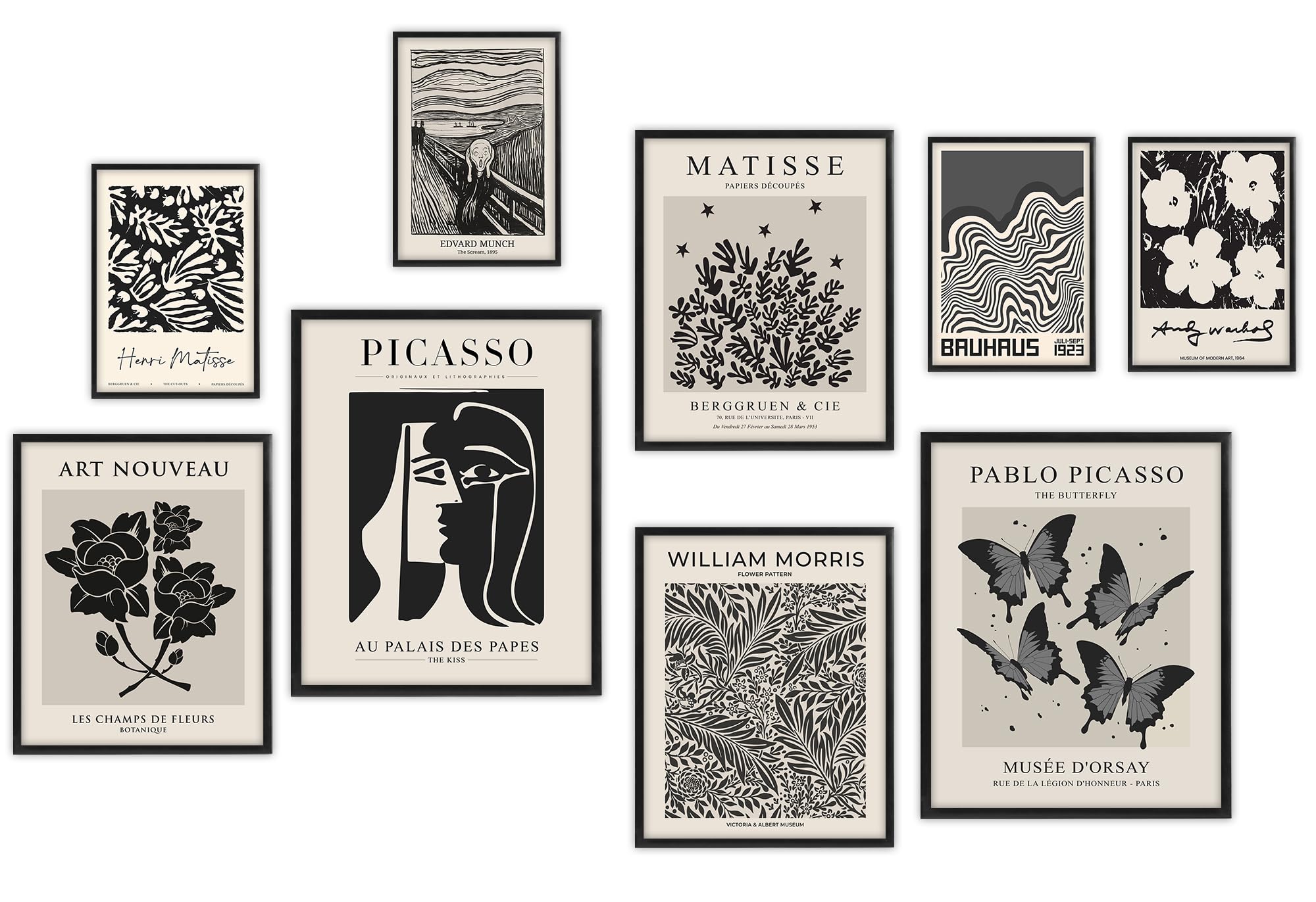 Black and White Gallery Wall Art Poster Prints,Set of 9 Exhibition Wall Decor for Dorm Bedroom,Black White Aesthetic Pictures fo