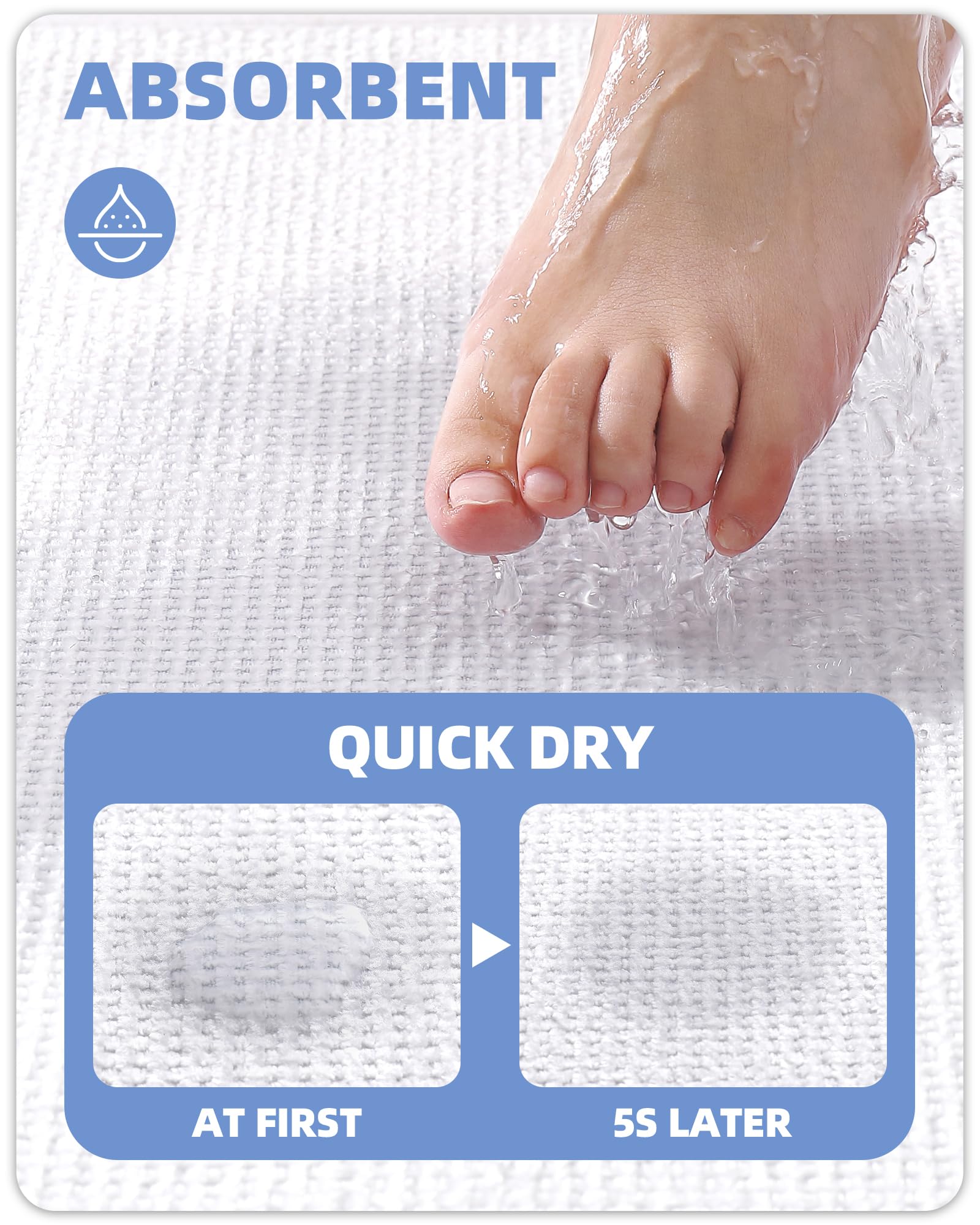 Color&Geometry White Bathroom Rugs Chenille Bath Mat- Absorbent, Non Slip, Quick Dry, Thin, Washable- 16''X24'' Bath Mats For Ba