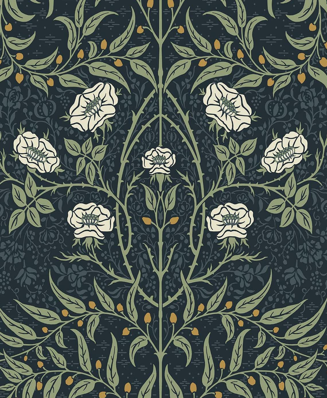 Seabrook Designs Navy and Sage Stenciled Floral Pre-Pasted Paper Wallpaper Roll 56 sq. ft. PR10202
