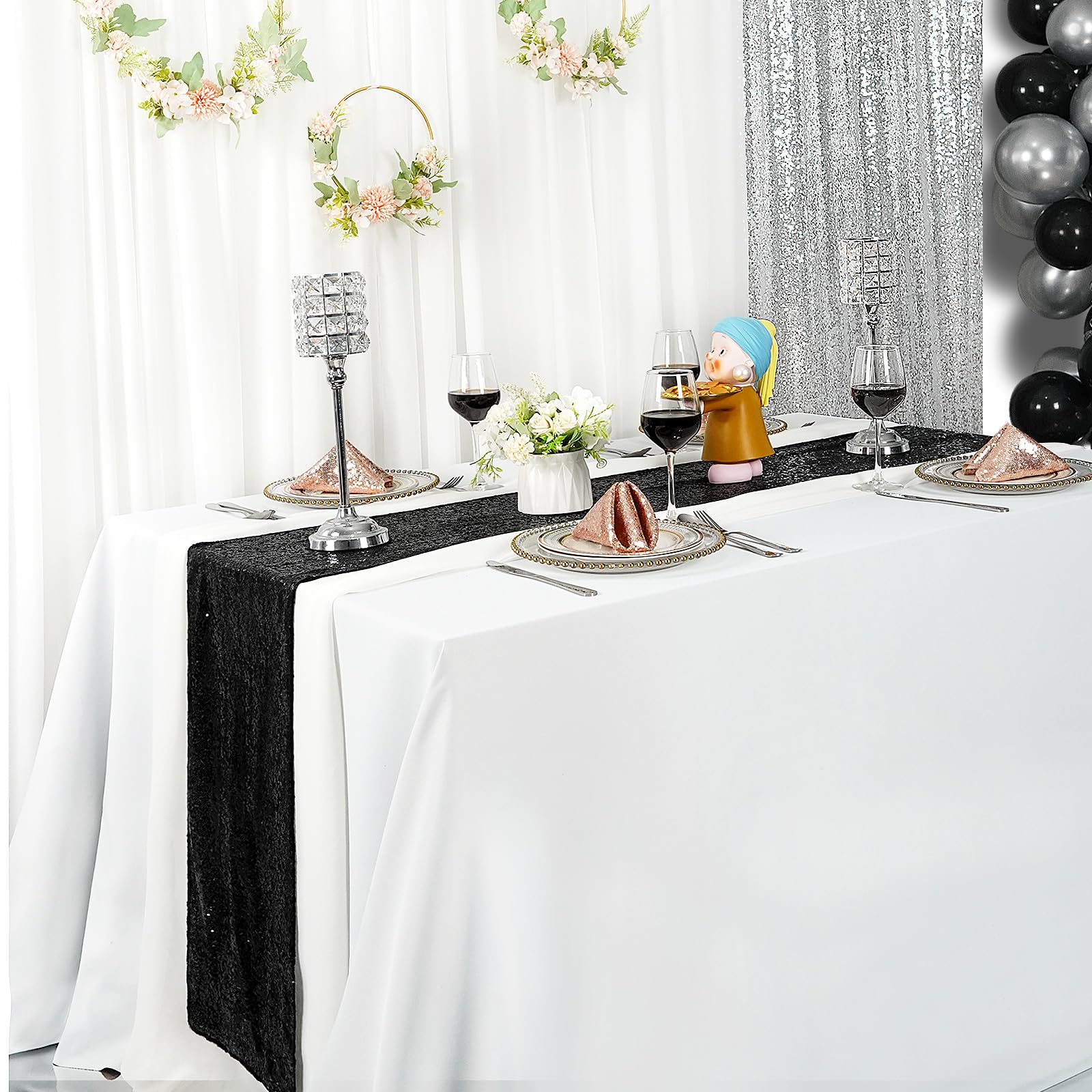 2 Pack Orange Table Runner,Sequin Table Runners 12X108 Inch Glitter Table Runner For Halloween Party Birthday Table Decorations